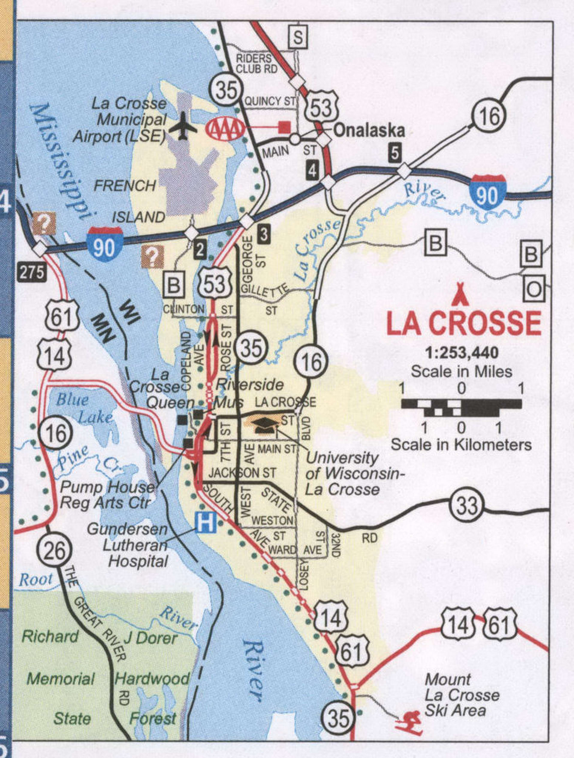 La Crosse WI roads map.Free printable highway map La Crosse city