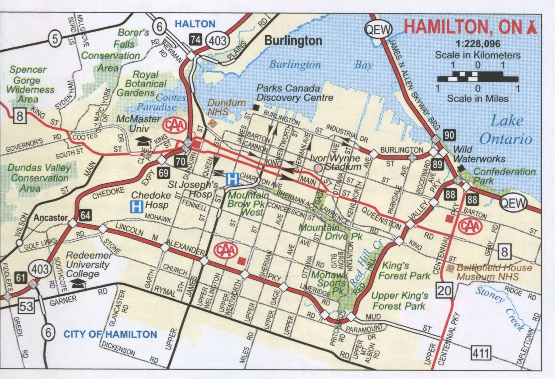 Map Hamilton ON and surrounding area, free printable map highway