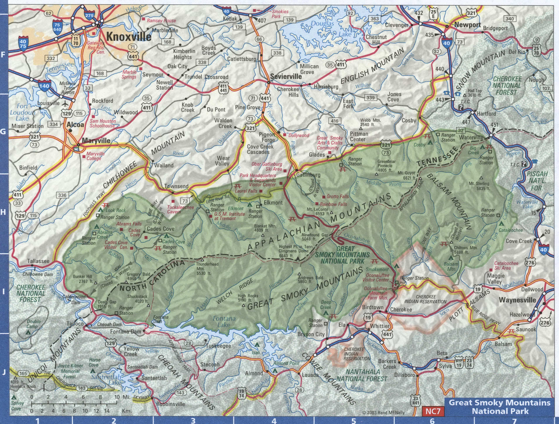 Map Of Great Smoky Mountains National Park In North Carolina