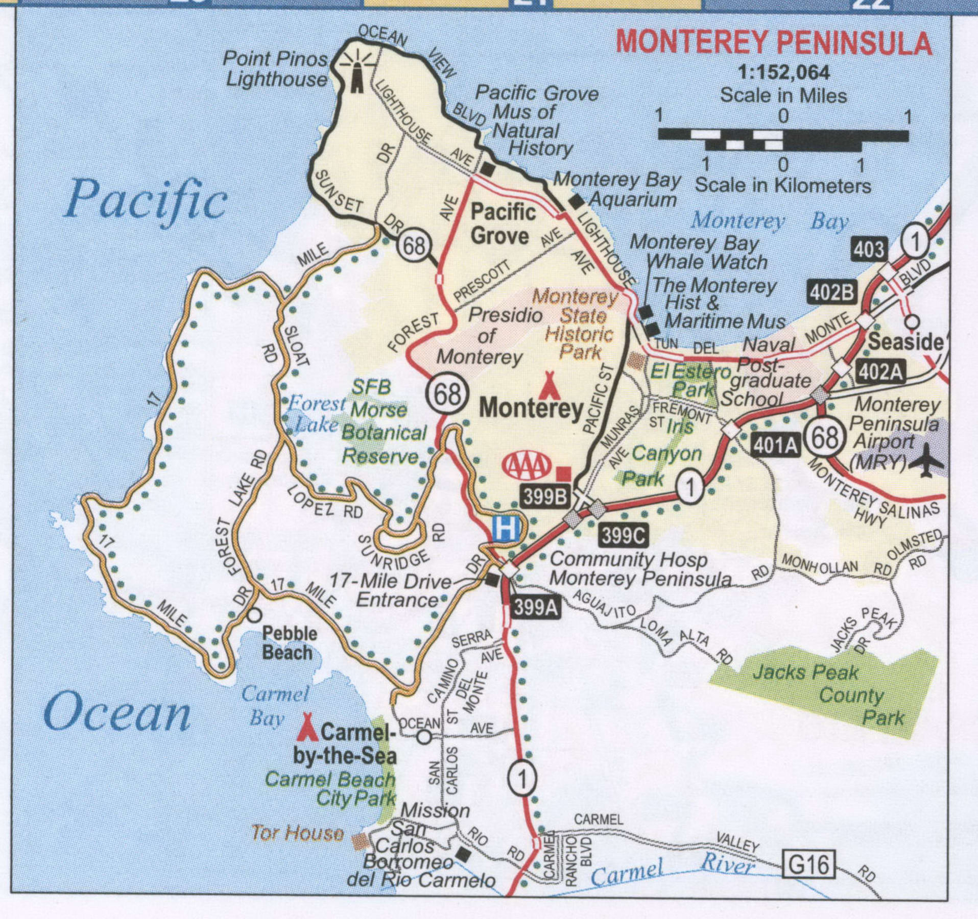 Monterey Peninsula Road Map Free Map Highway Monterey Surrounding Area