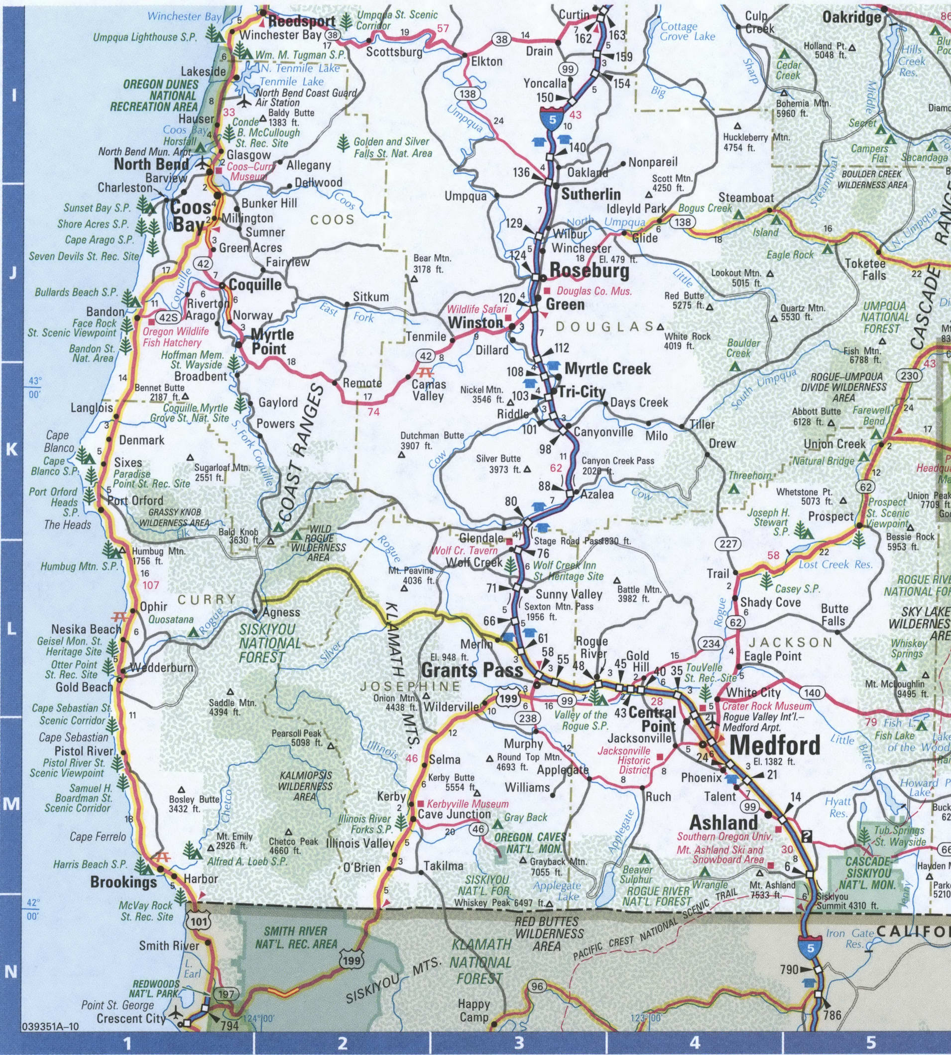 Map of Oregon coast,Free highway road map OR with cities towns counties