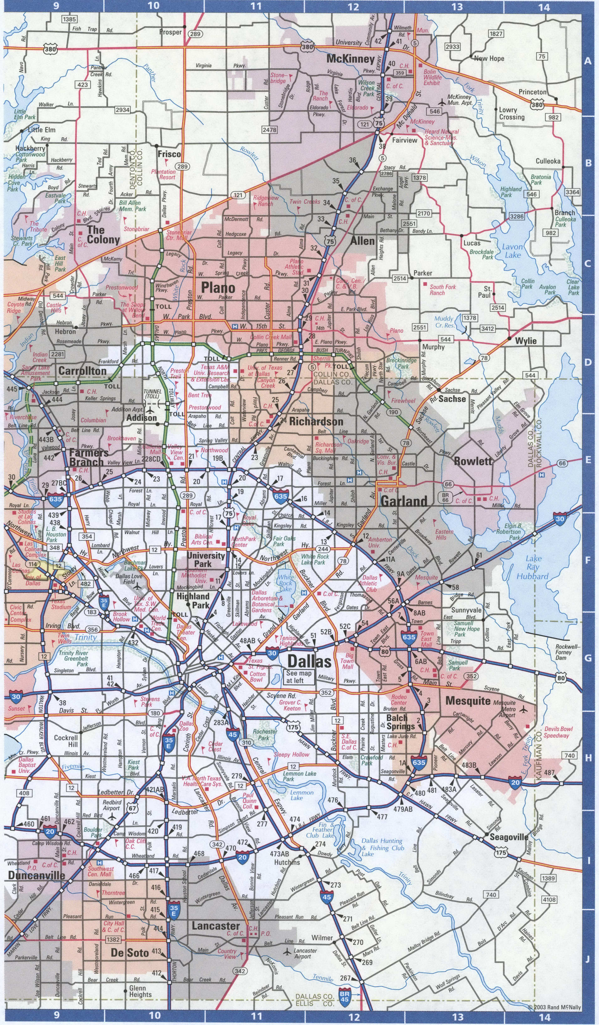 Map of Dallas city, detailed map with highways streets shopping centers
