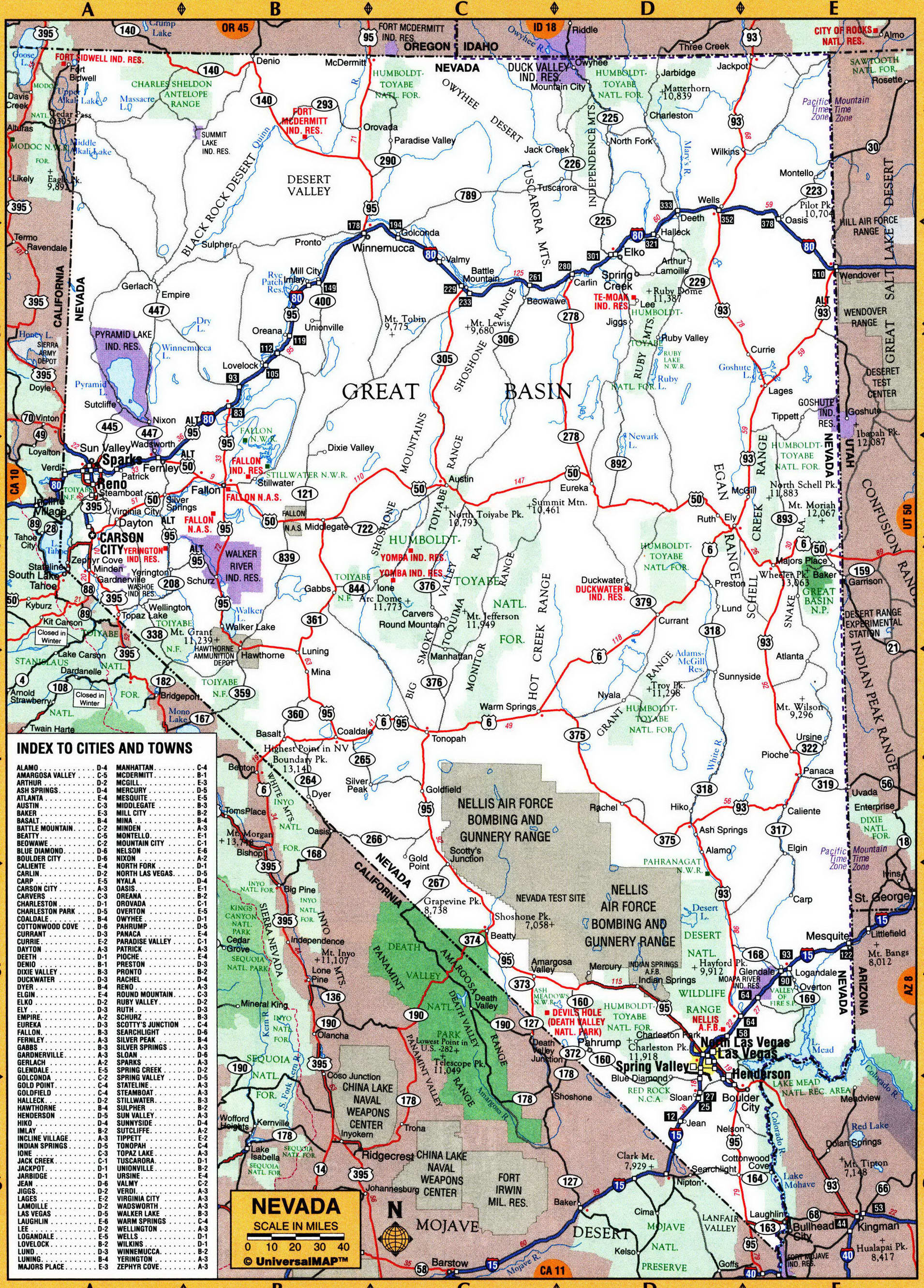 Map of Nevada state,Free highway road map NV with cities towns counties