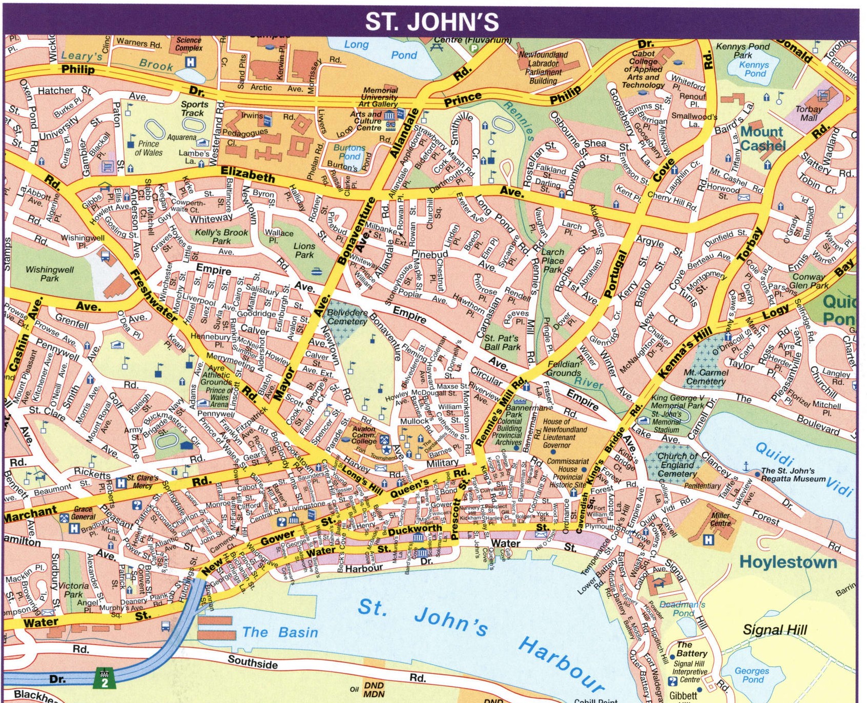 St John's Newfoundland Canada.St John's city map with highways free