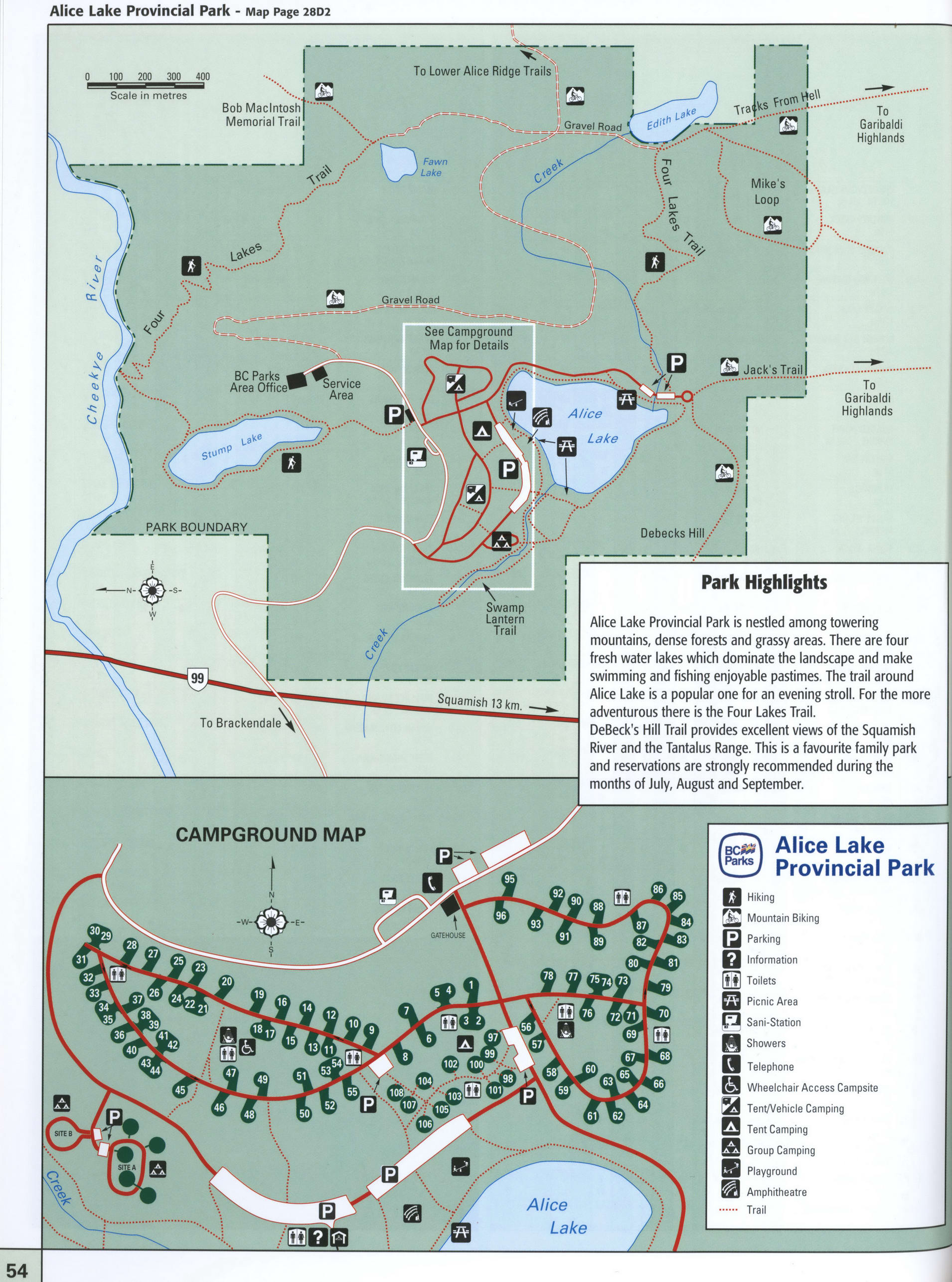 Map of Alice Lake Park in BC