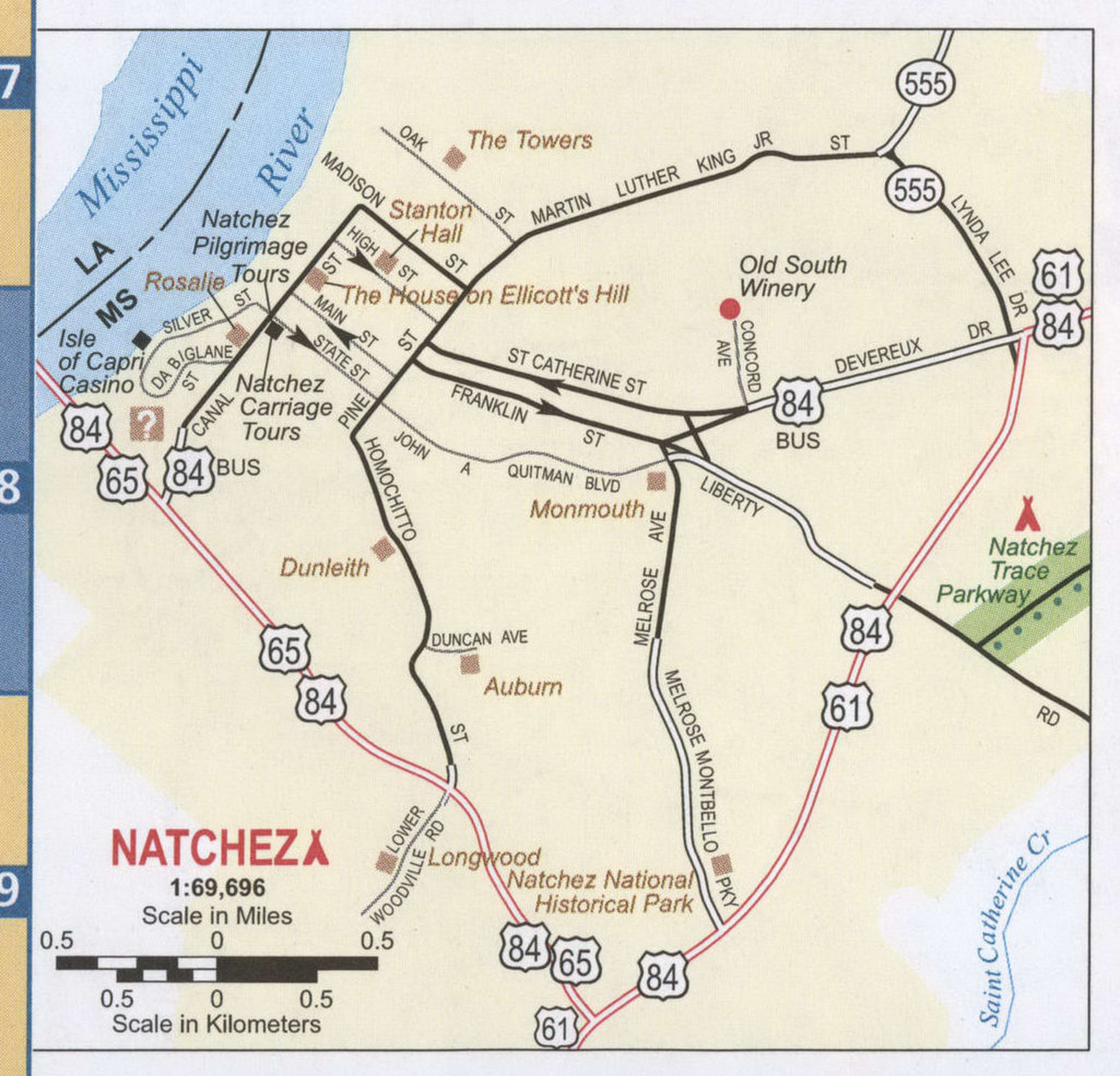 Natchez MS road map