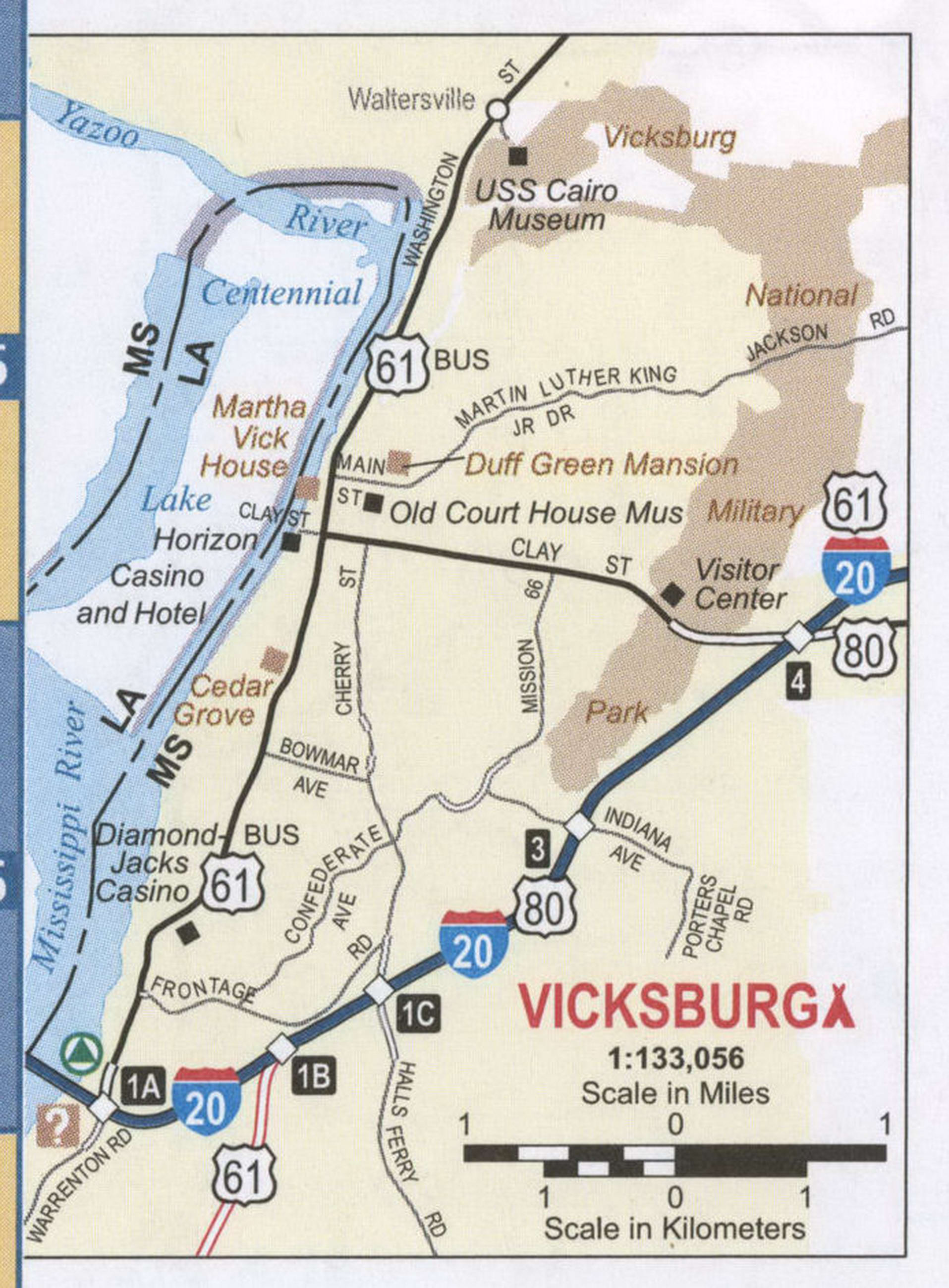 Vicksburg MS road map
