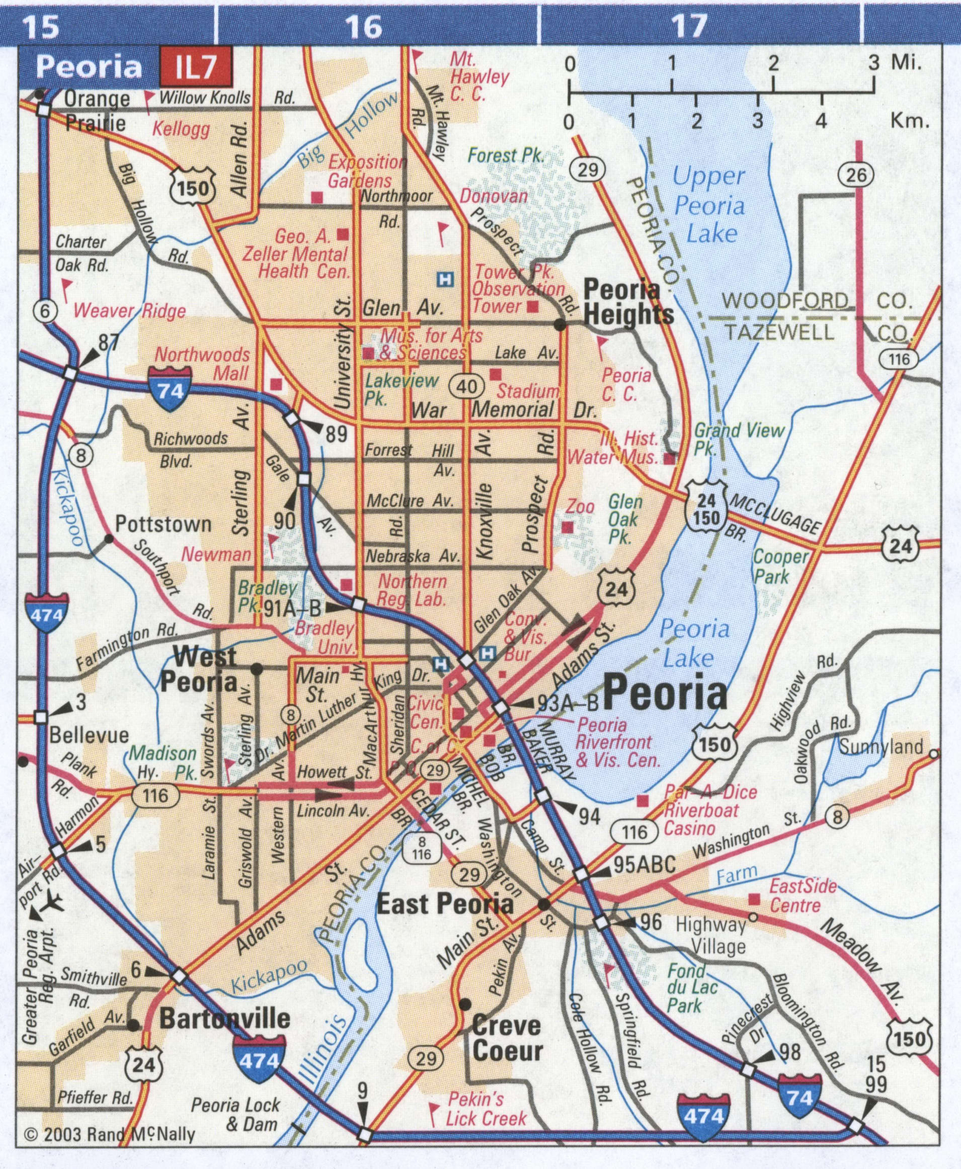 Peoria IL road map highway Peoria IL city and surrounding area