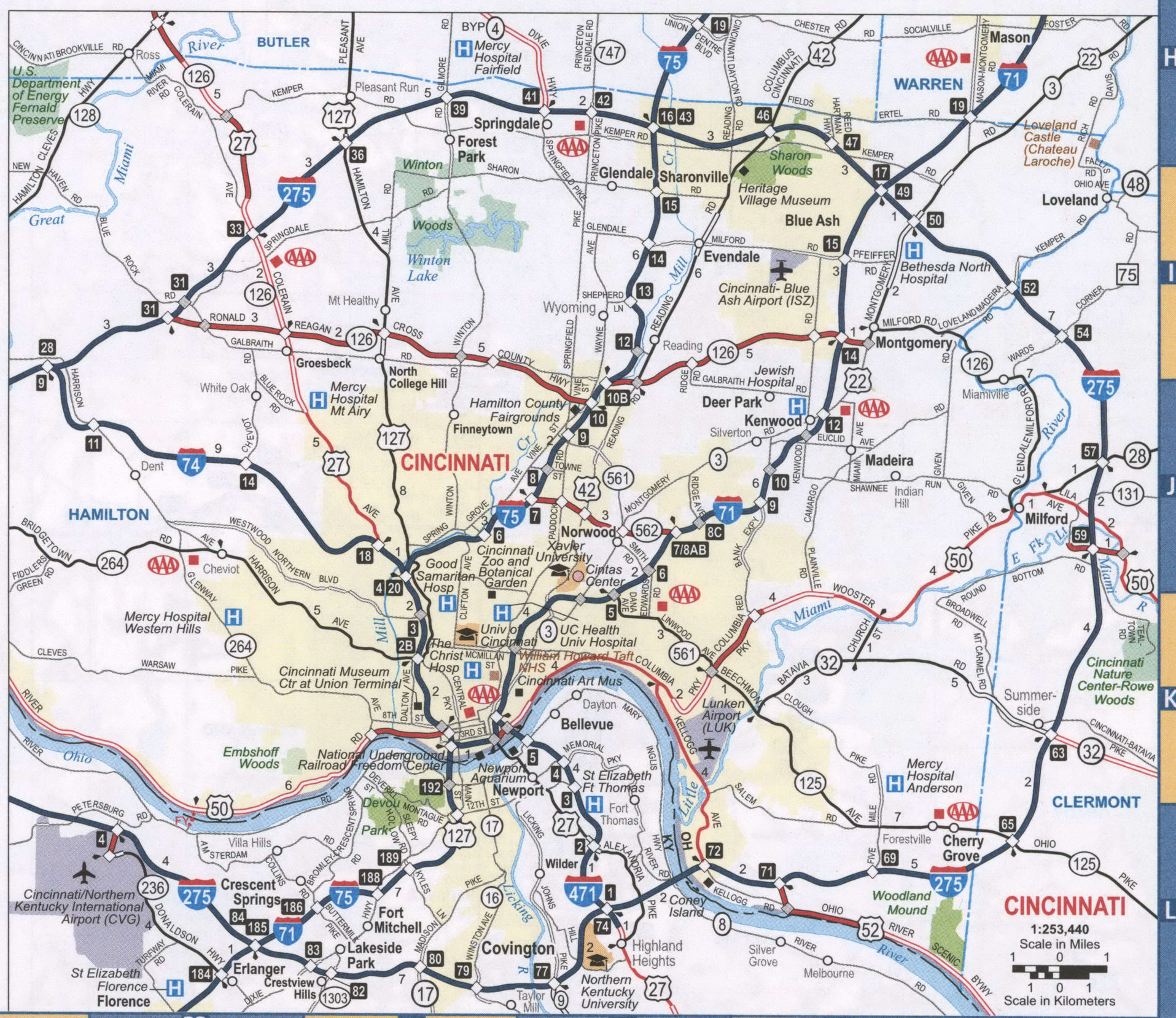 Cincinnati Oh Roads Map Free Map Highway Cincinnati City Surrounding Area