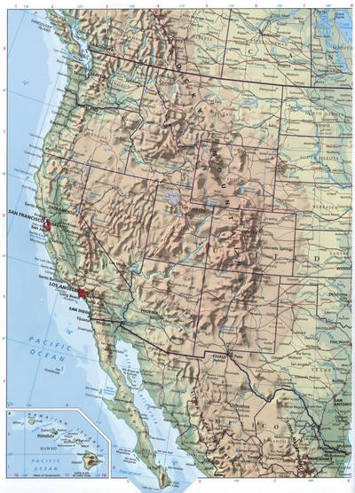 Pacific coast USA physical map