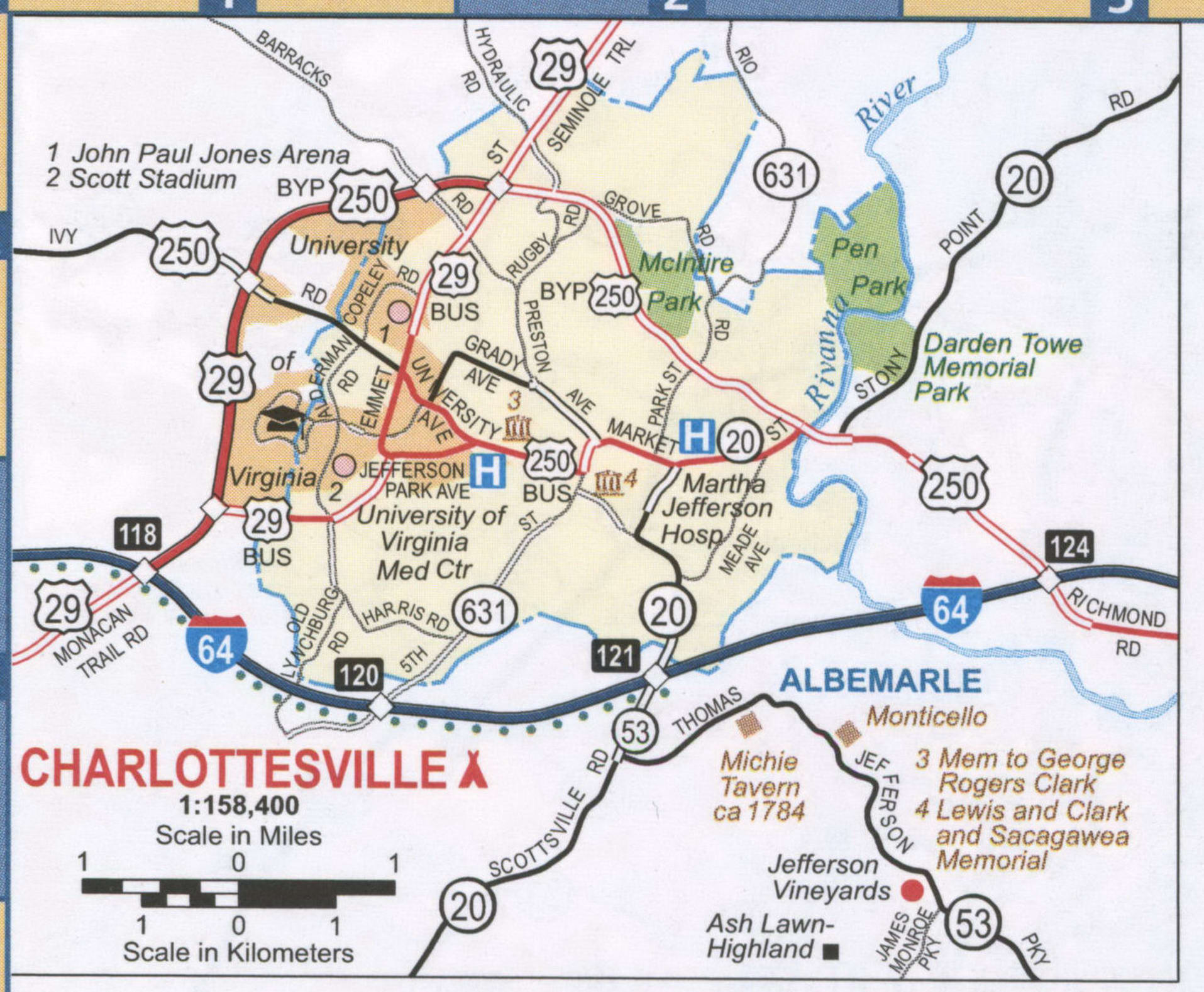Charlottesville VA roads map