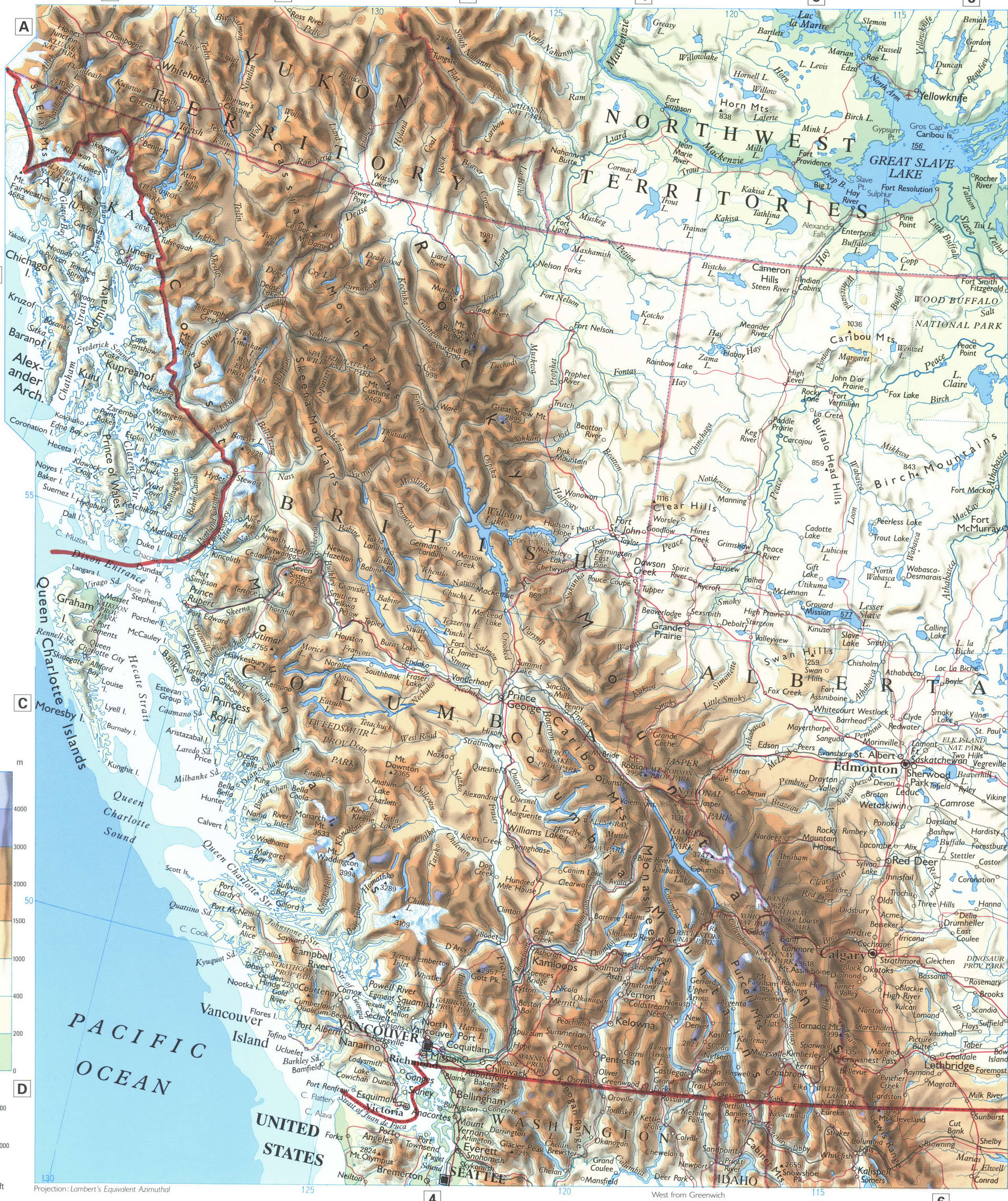 Map Of Western Canada With Cities Free Printable Physical Map Canada