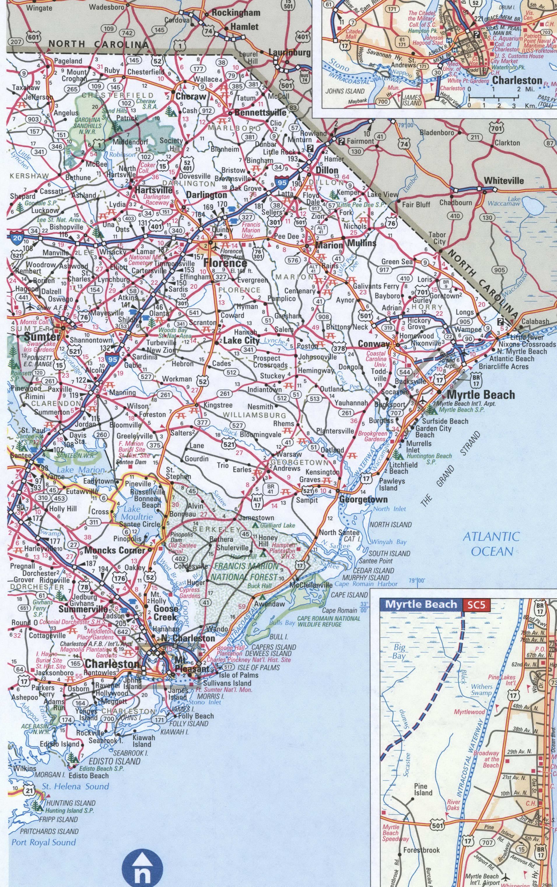 Map of Southern Carolina, Free highway road map SC with cities towns ...