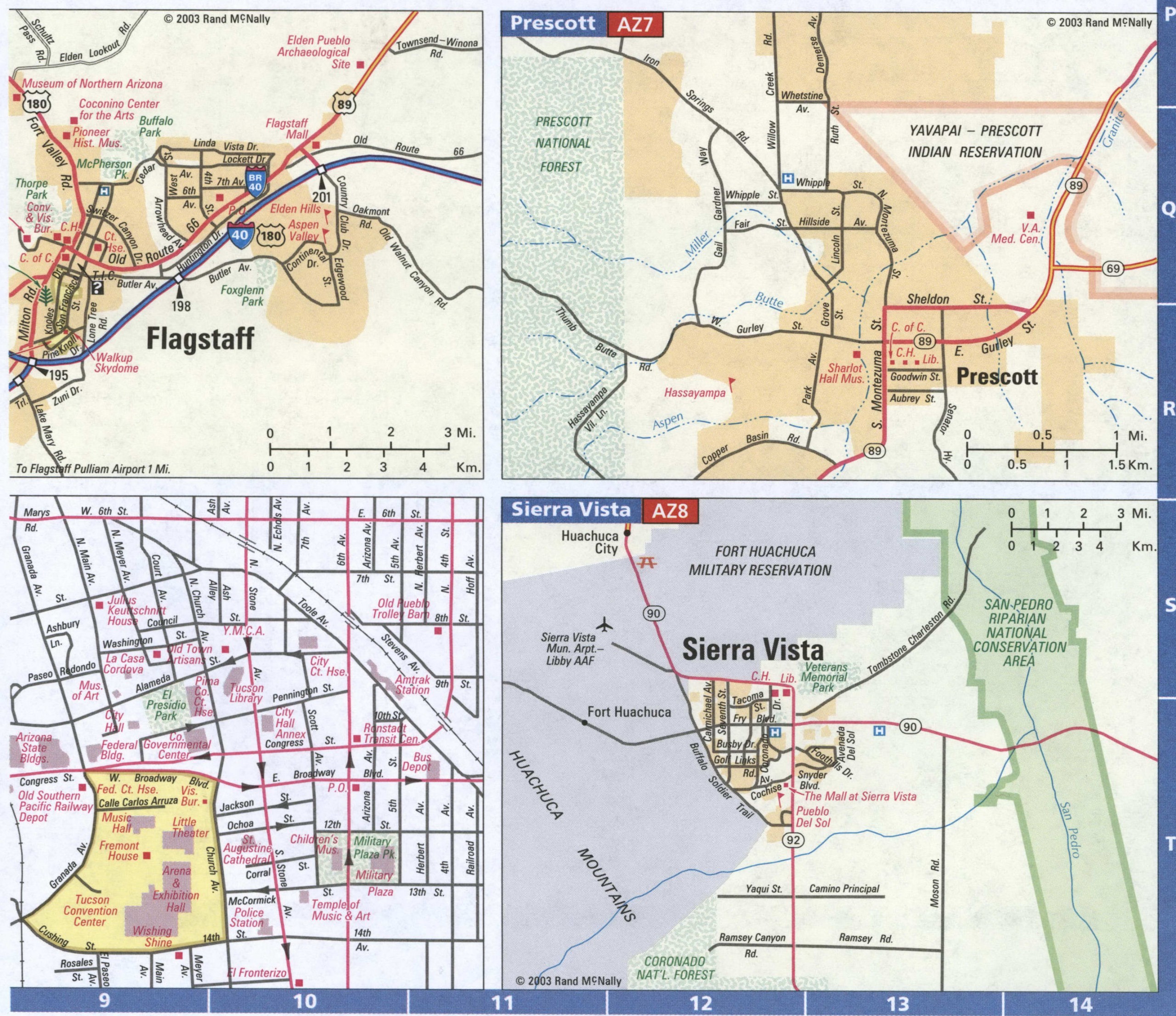Map of Flagstaff, Prescott,Sierra Vista, Central Tucson