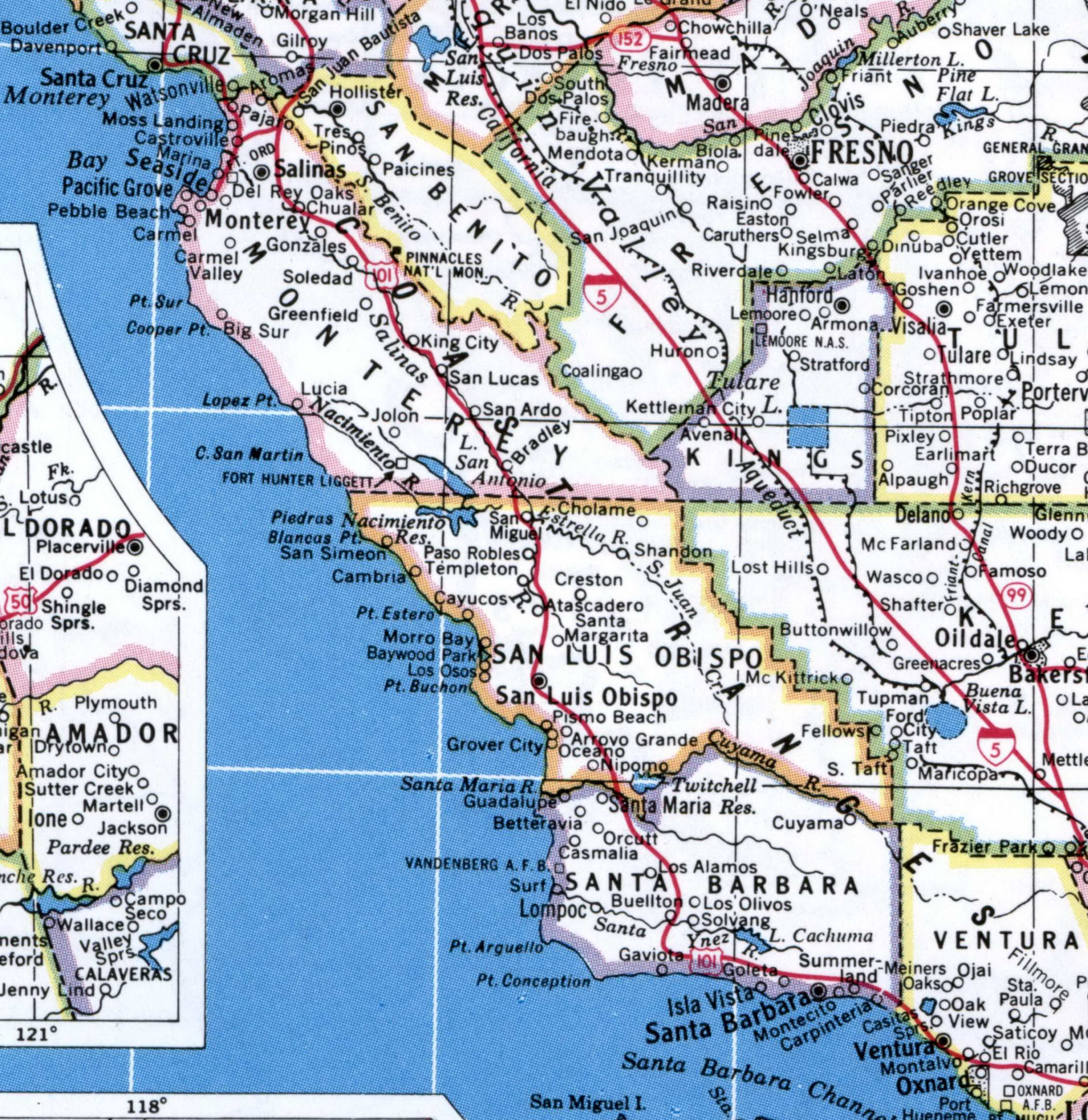 Central Coast region California state map
