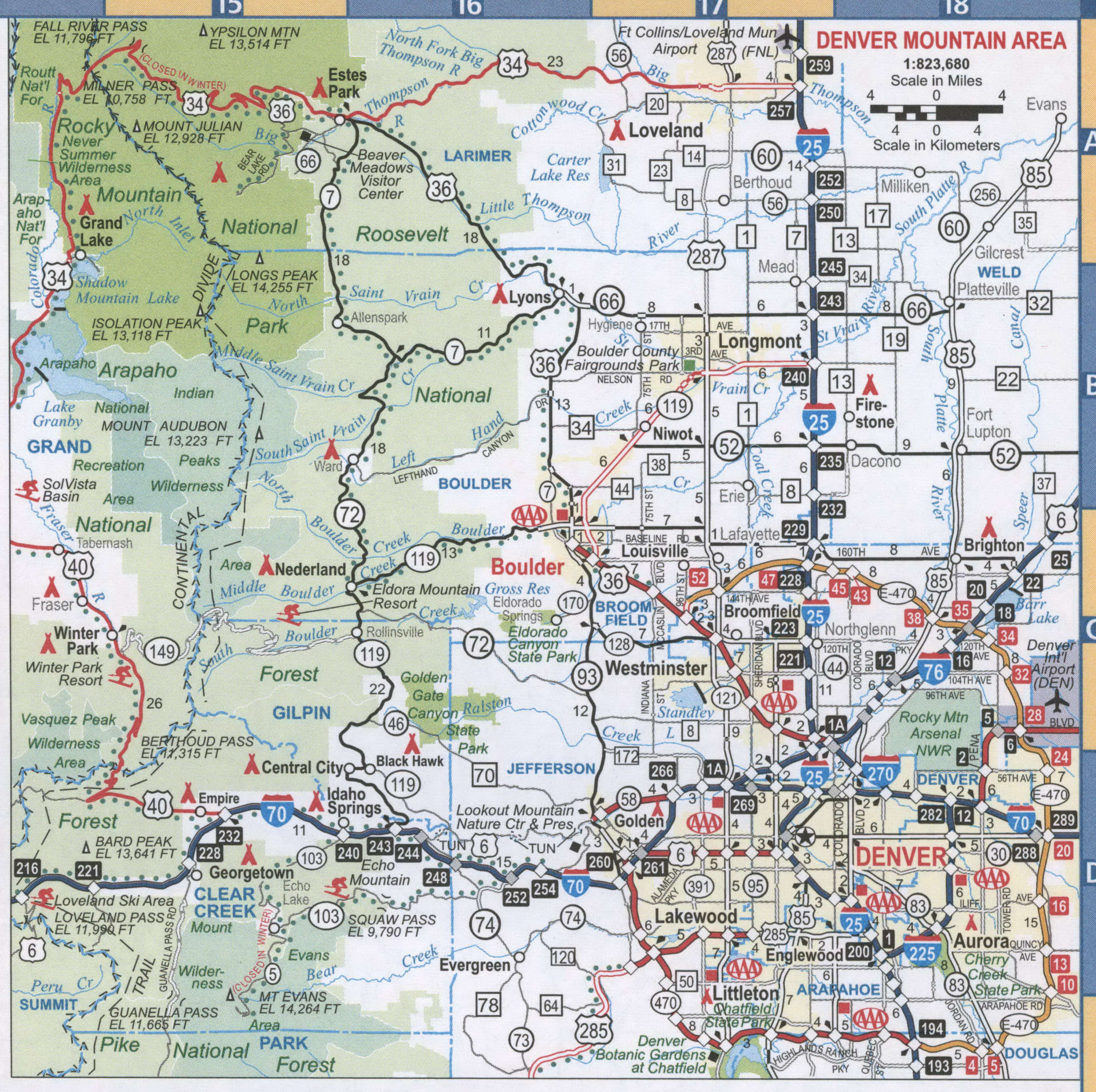 Denver mountain area map