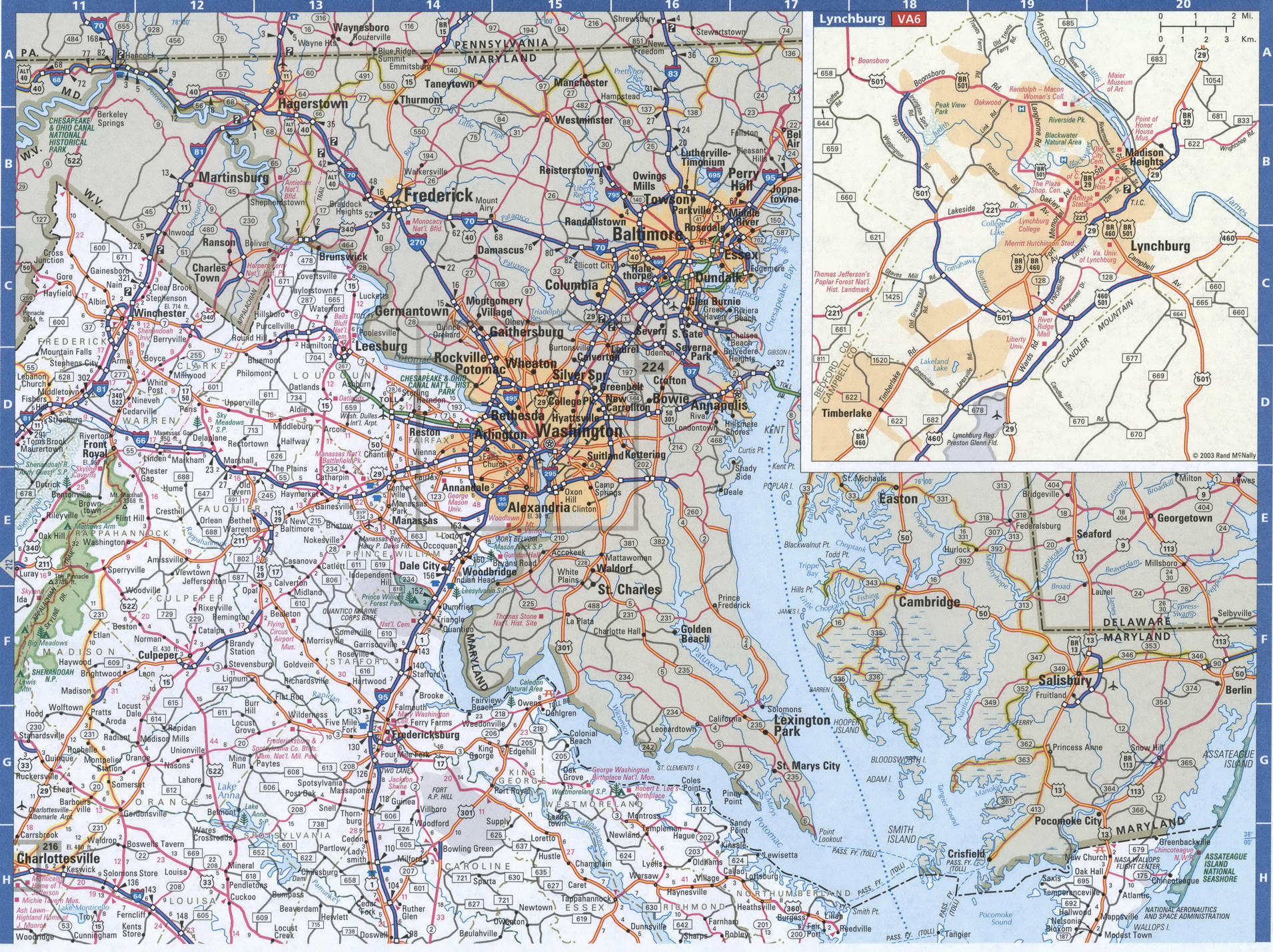 Map of Virginia Eastern,Free highway road map VA with cities towns counties