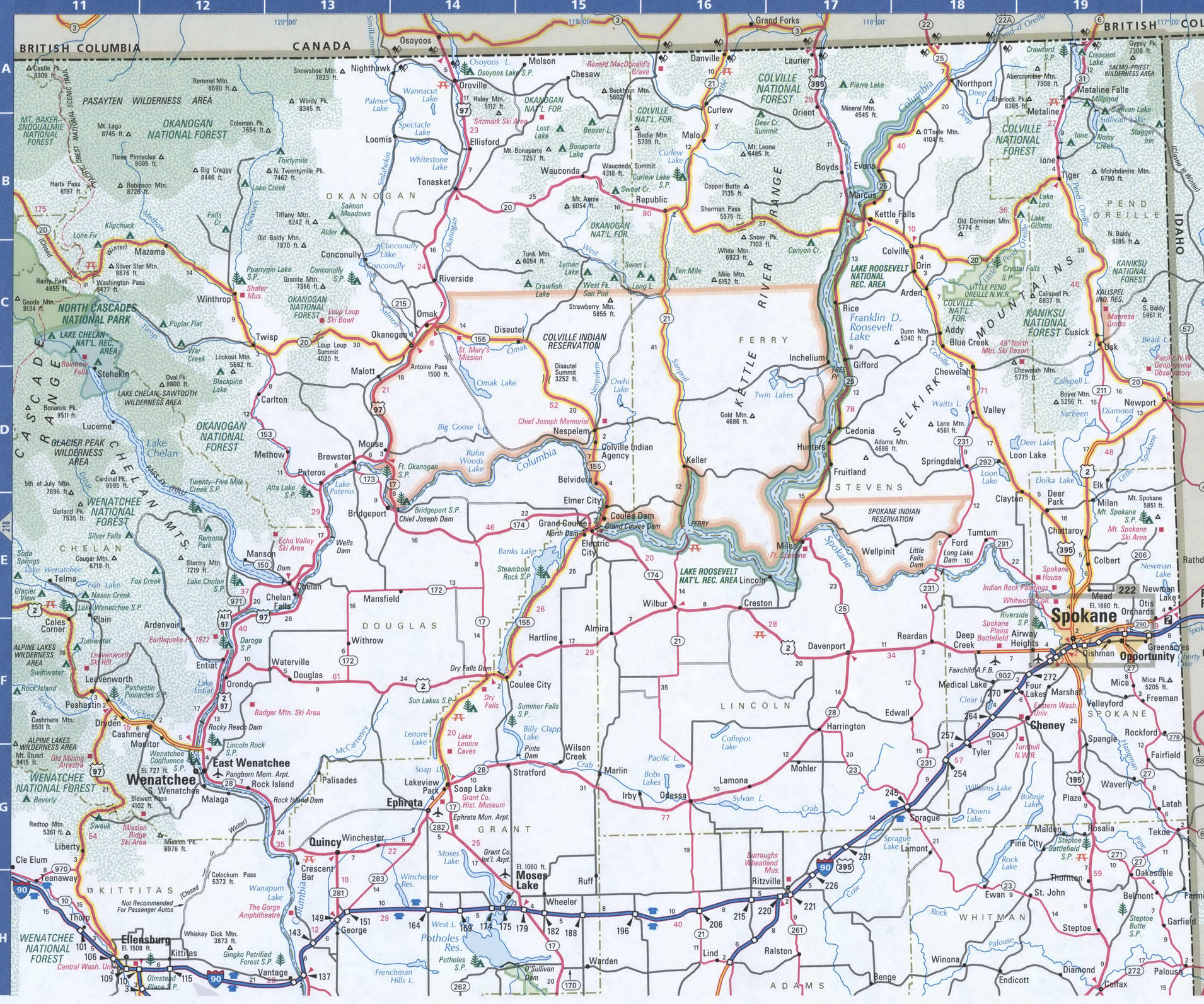 Map of Eastern Washington