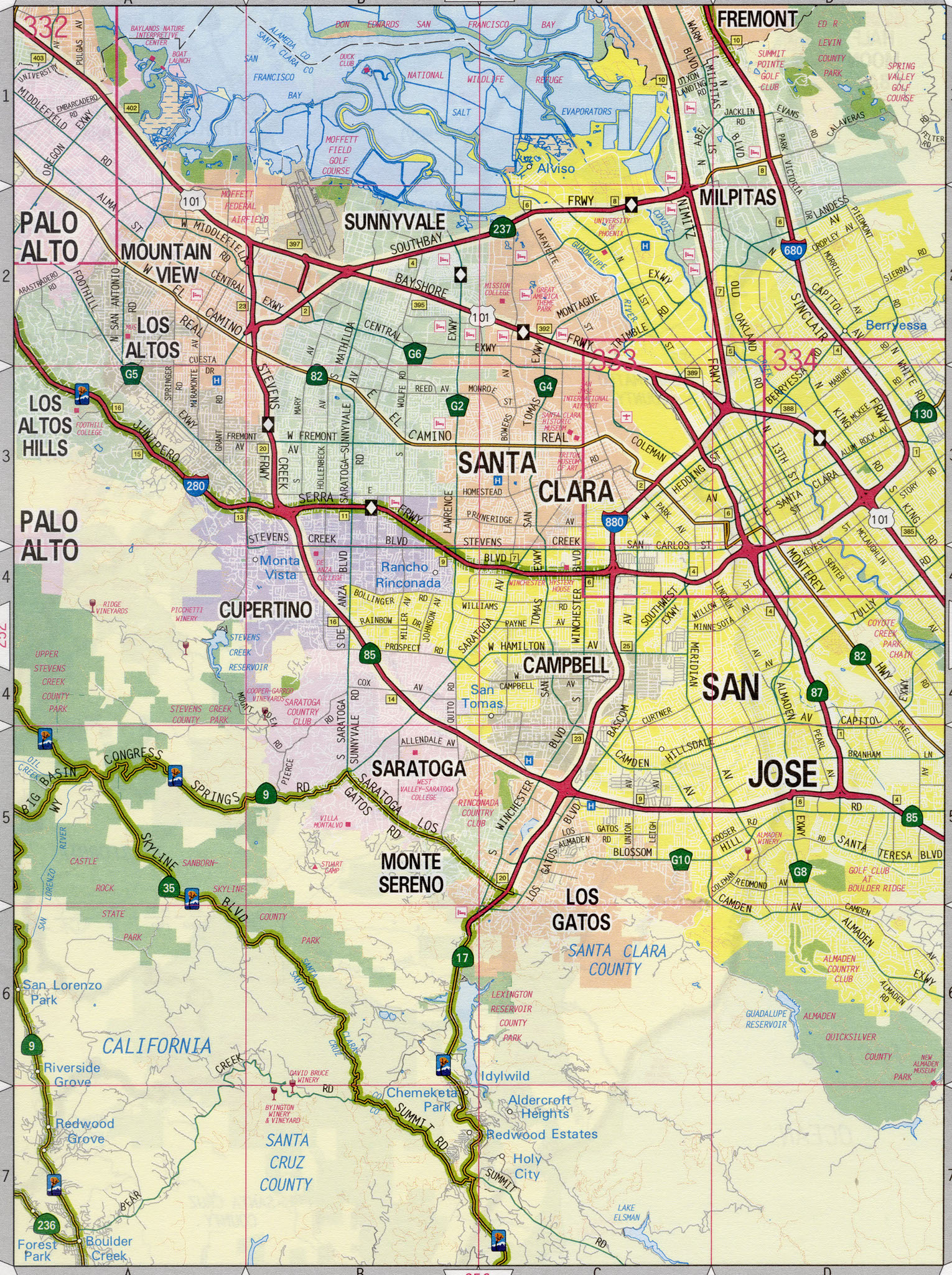 Map Of Silicon Valley Region In California With Towns And Cities