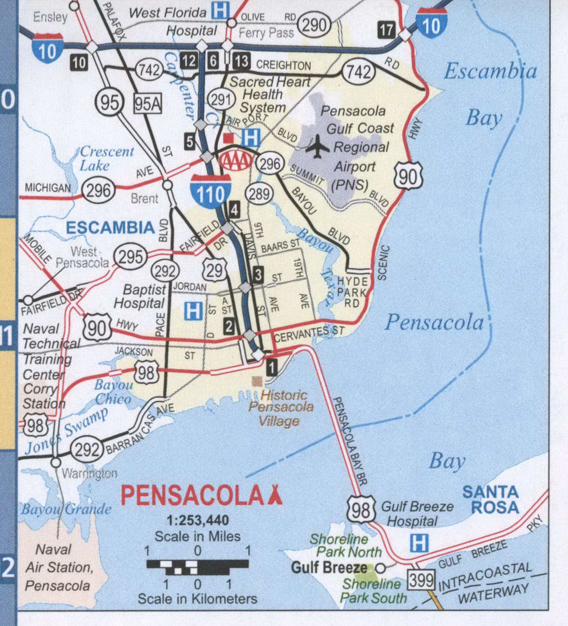 Pensacola FL road map, Free map highway Pensacola city surrounding area