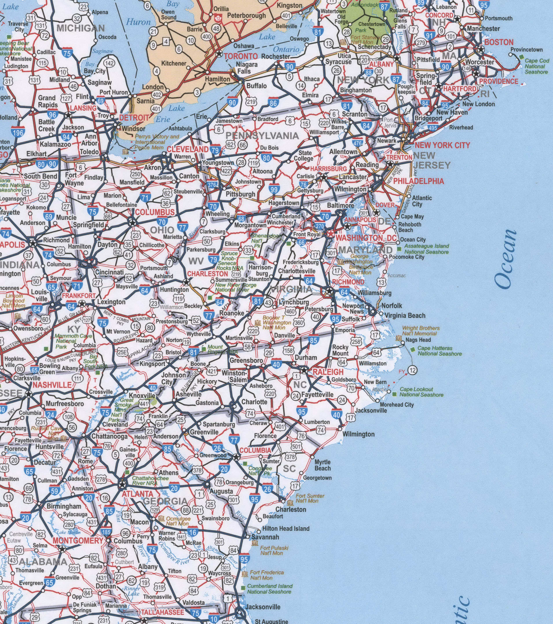 Map of MidAtlantic region USA