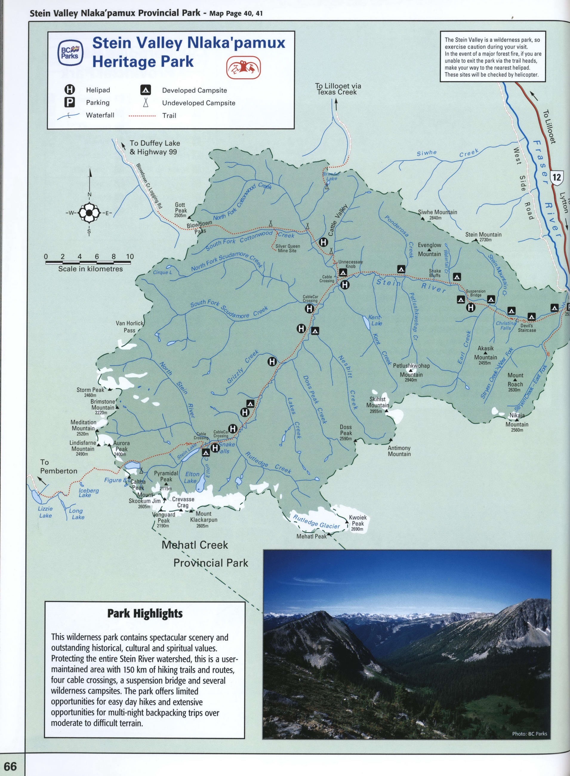 Map of Stein Valley Nlaka'pamux Heritage park in BC