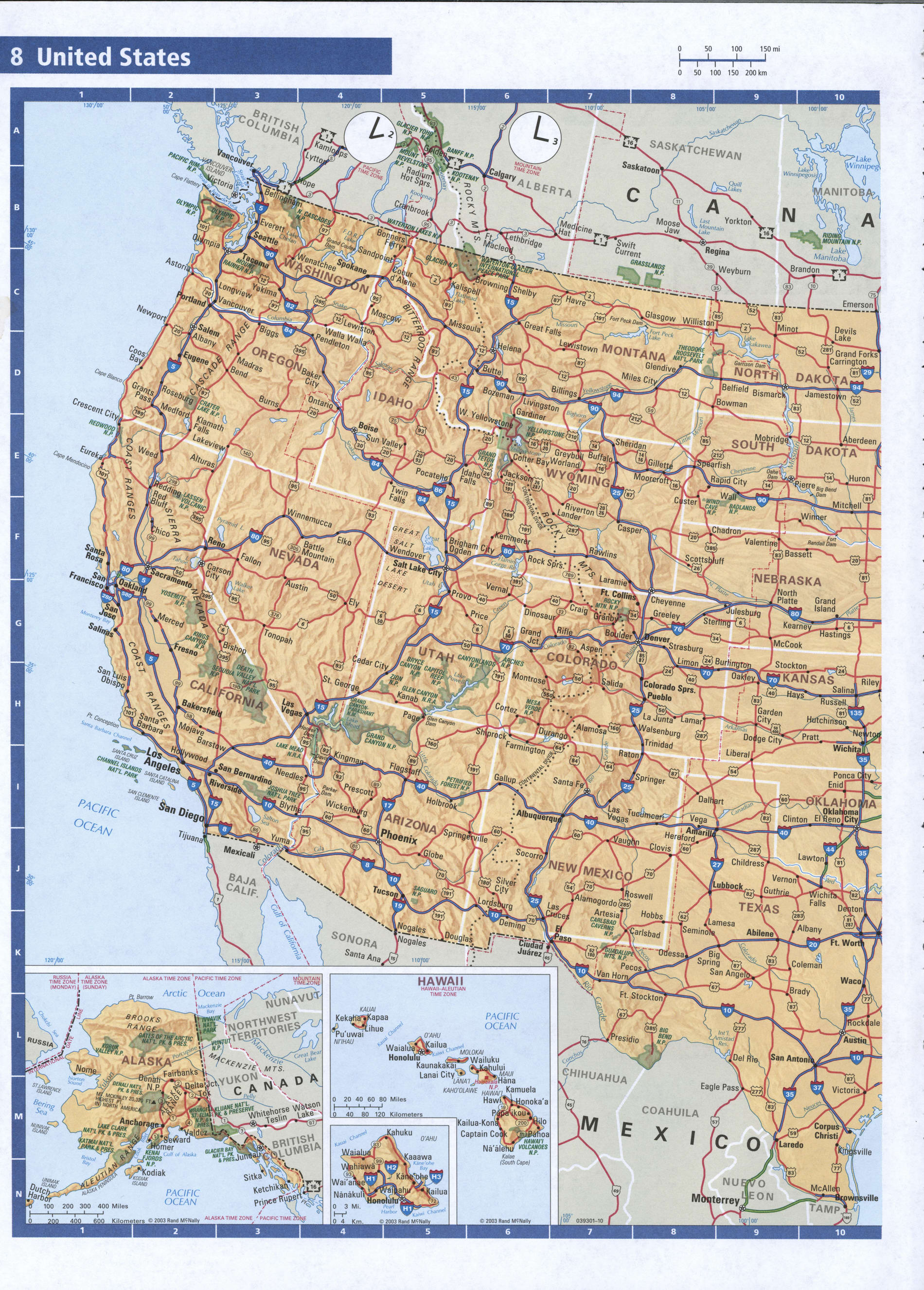 Map Pacific coast USA large scale