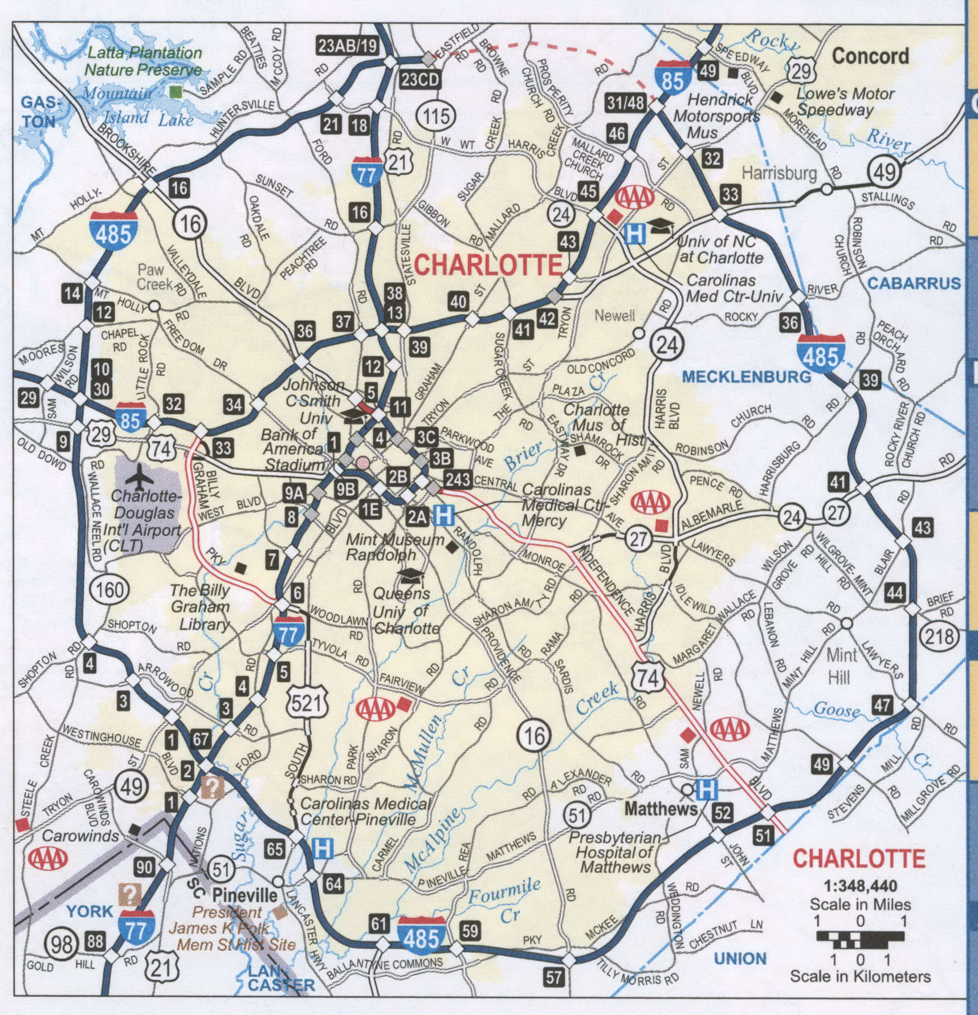 Charlotte NC roads map, free printable map highway Charlotte city