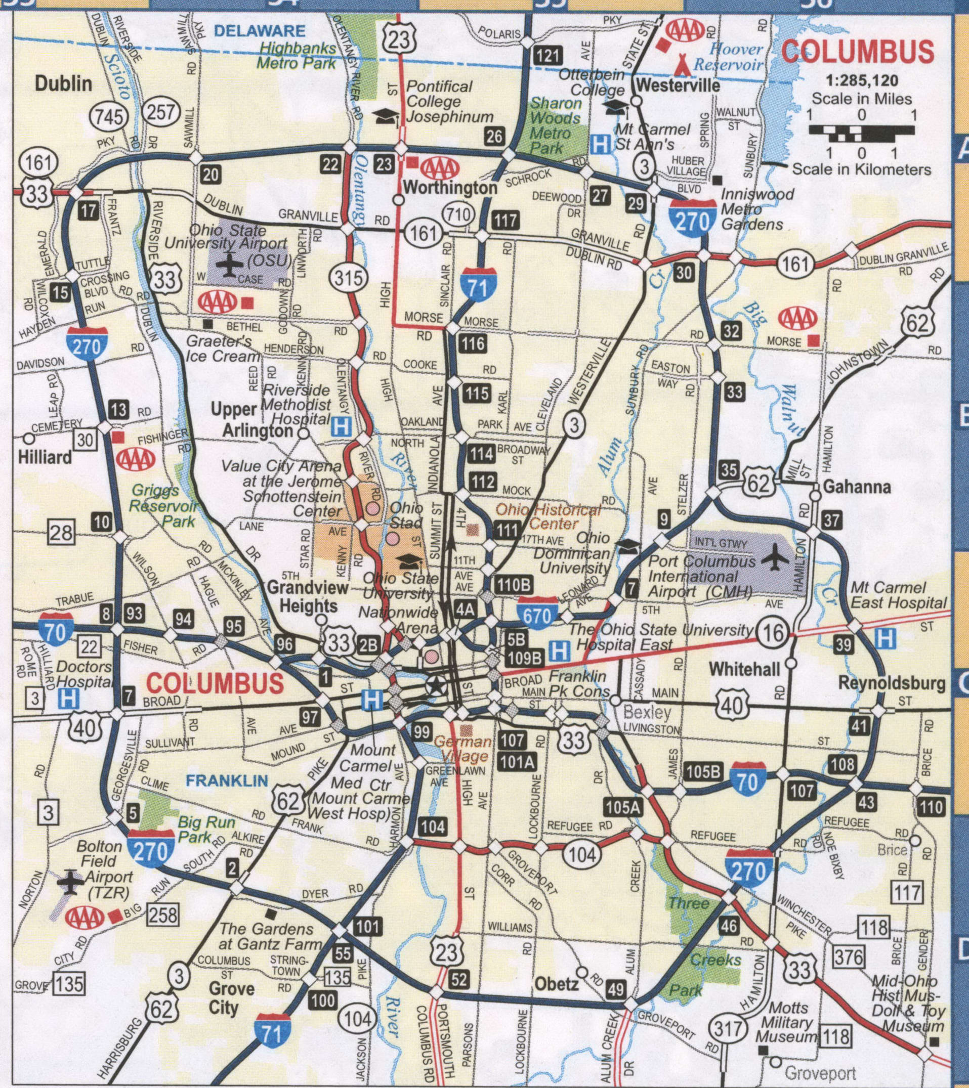 Columbus Oh Roads Map Free Printable Map Highway Columbus City Surrounding Area