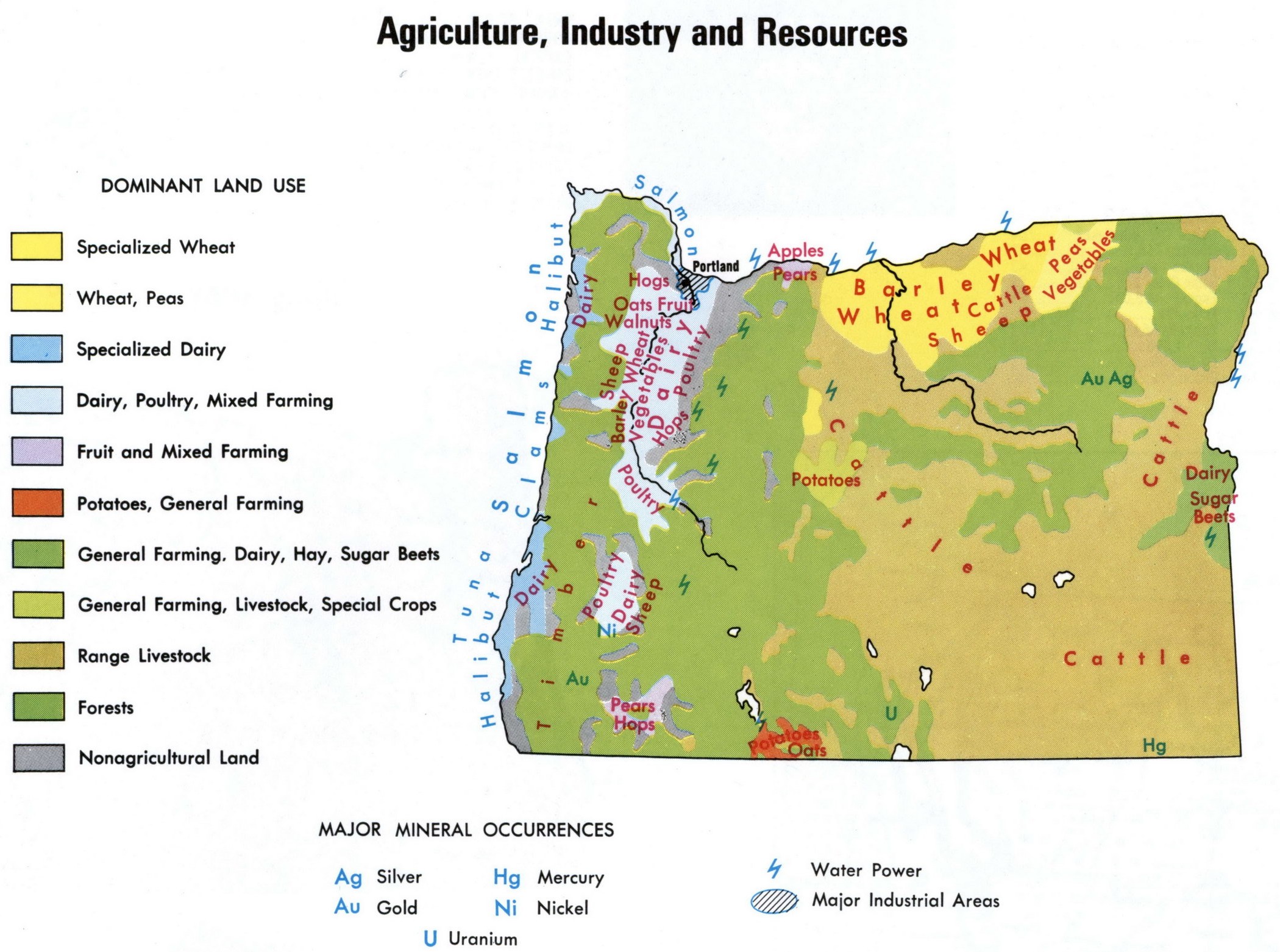 Agriculture, industry and resources map of Oregon