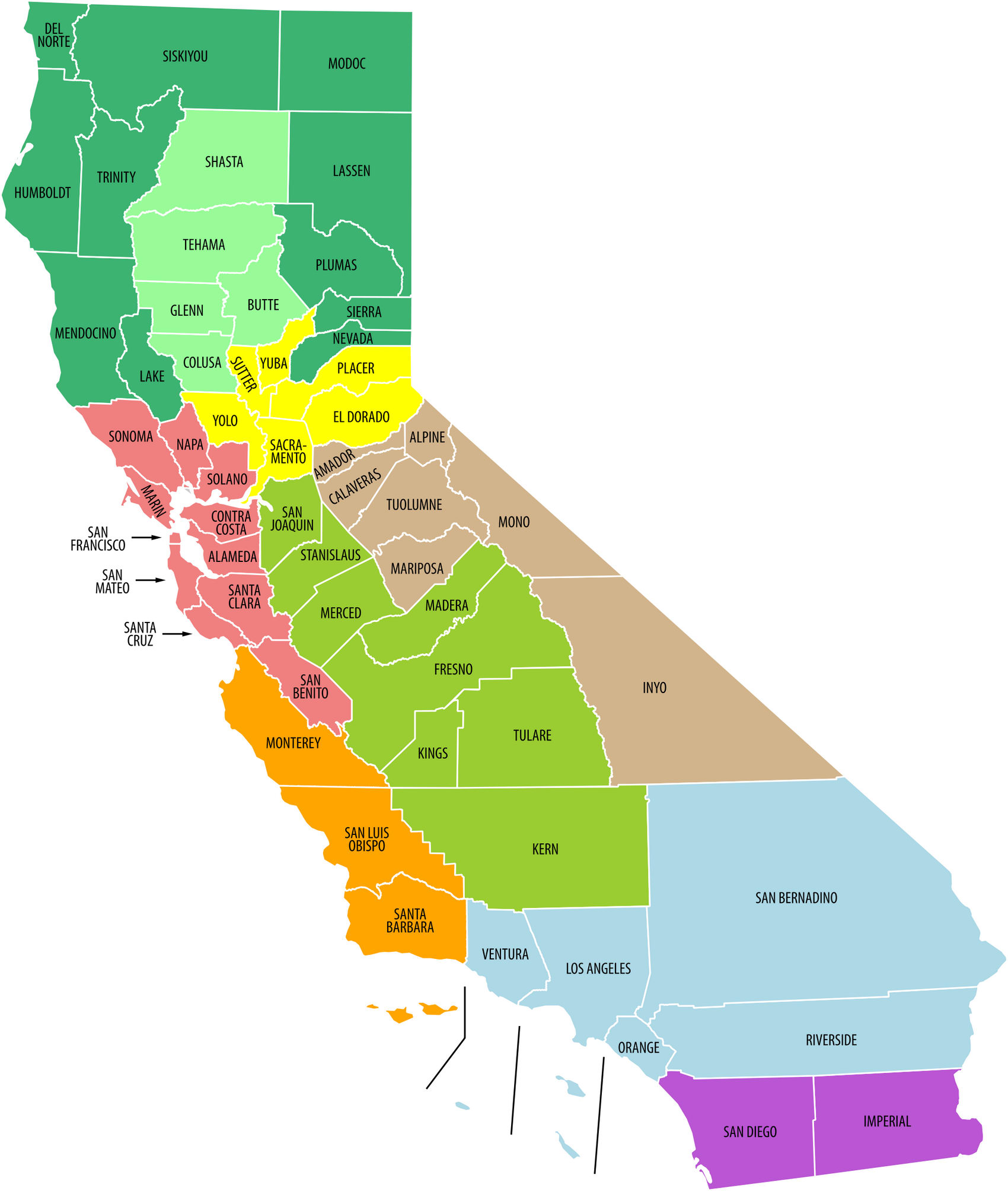 Map Of Regions Of California Free Large Detailed Map With County   California Region 