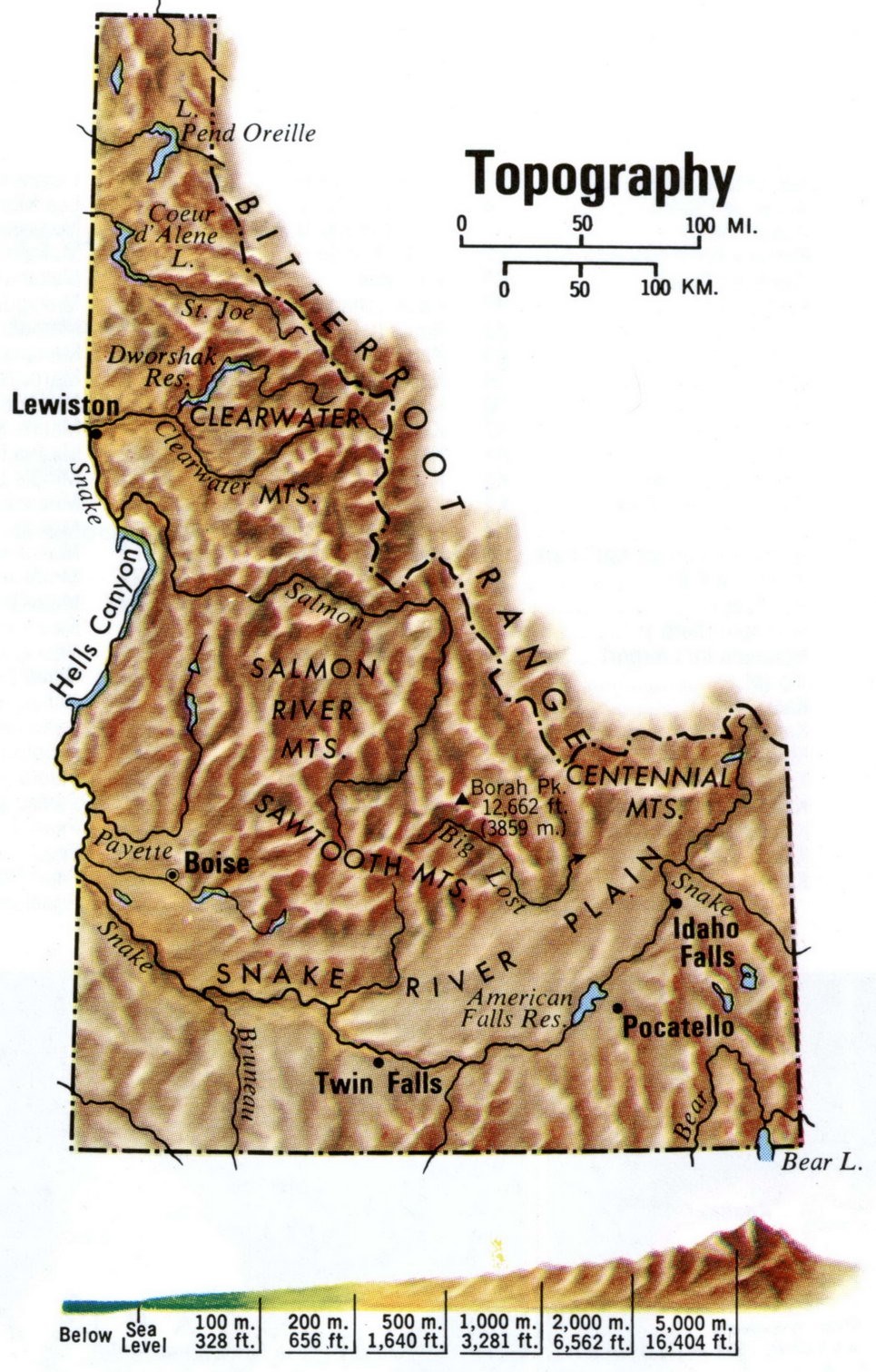 topographical map of Idaho