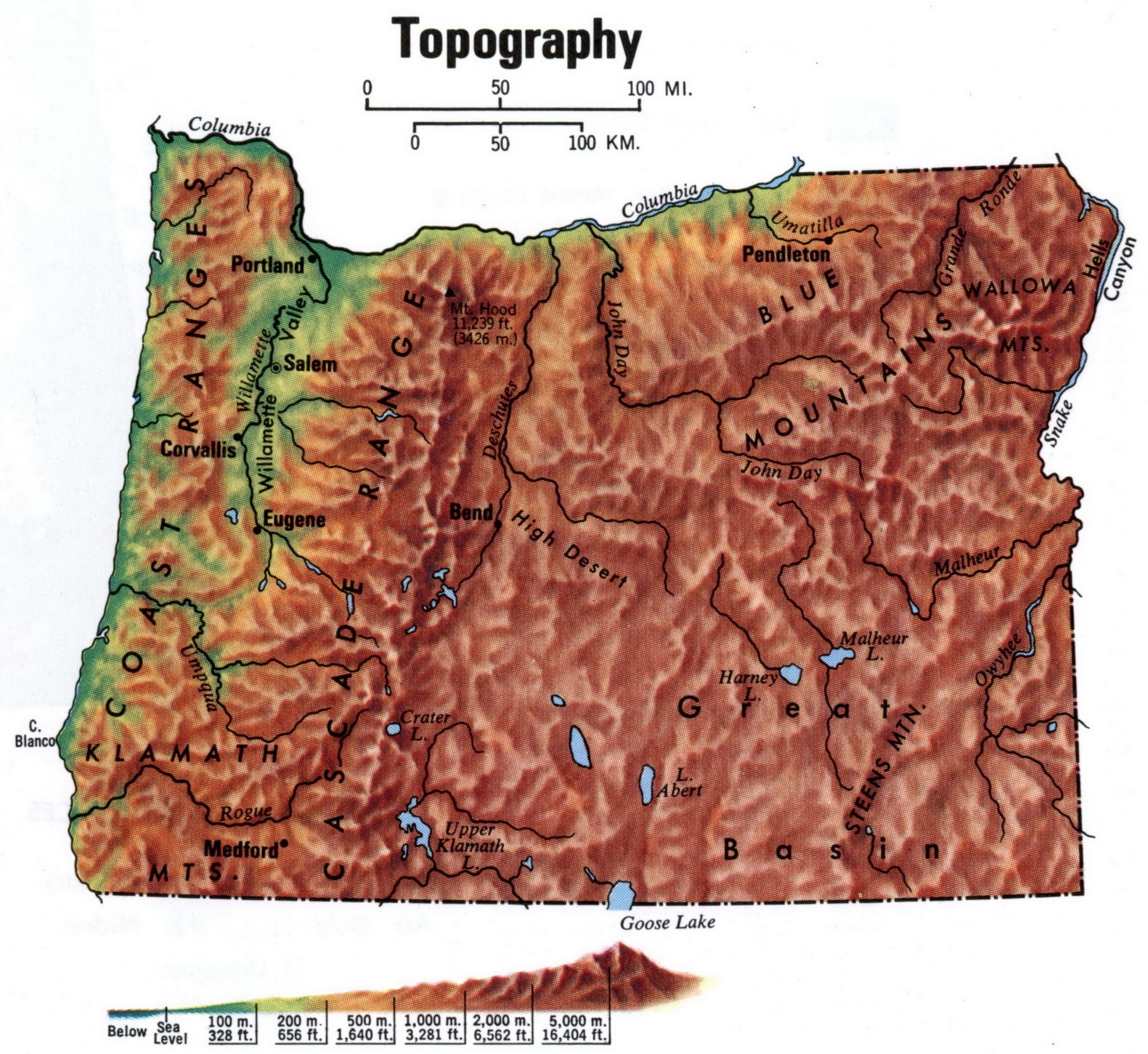 topographical map of Oregon state