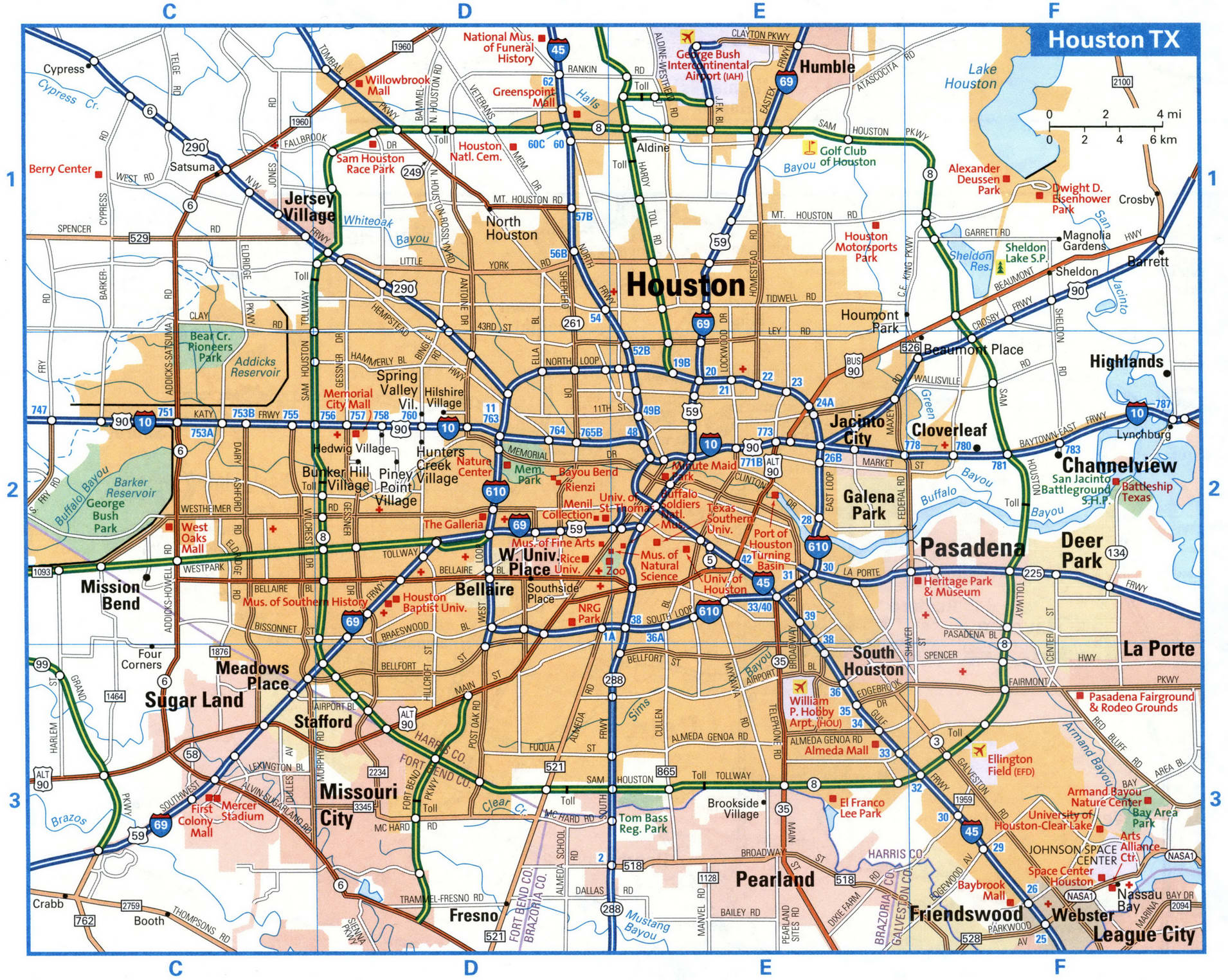 Houston city interstate highway map road free toll I10, I45, I69, I610 ...