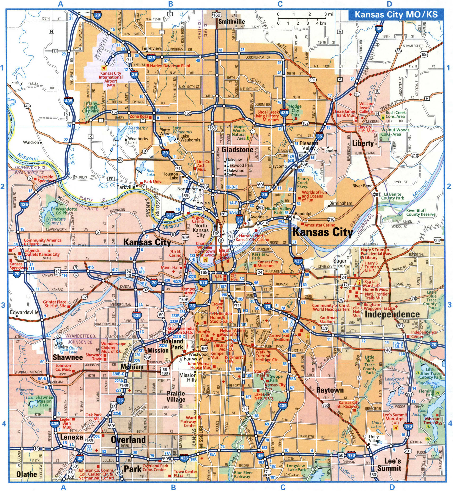 Kansas City interstate highway map road free toll - U.S.