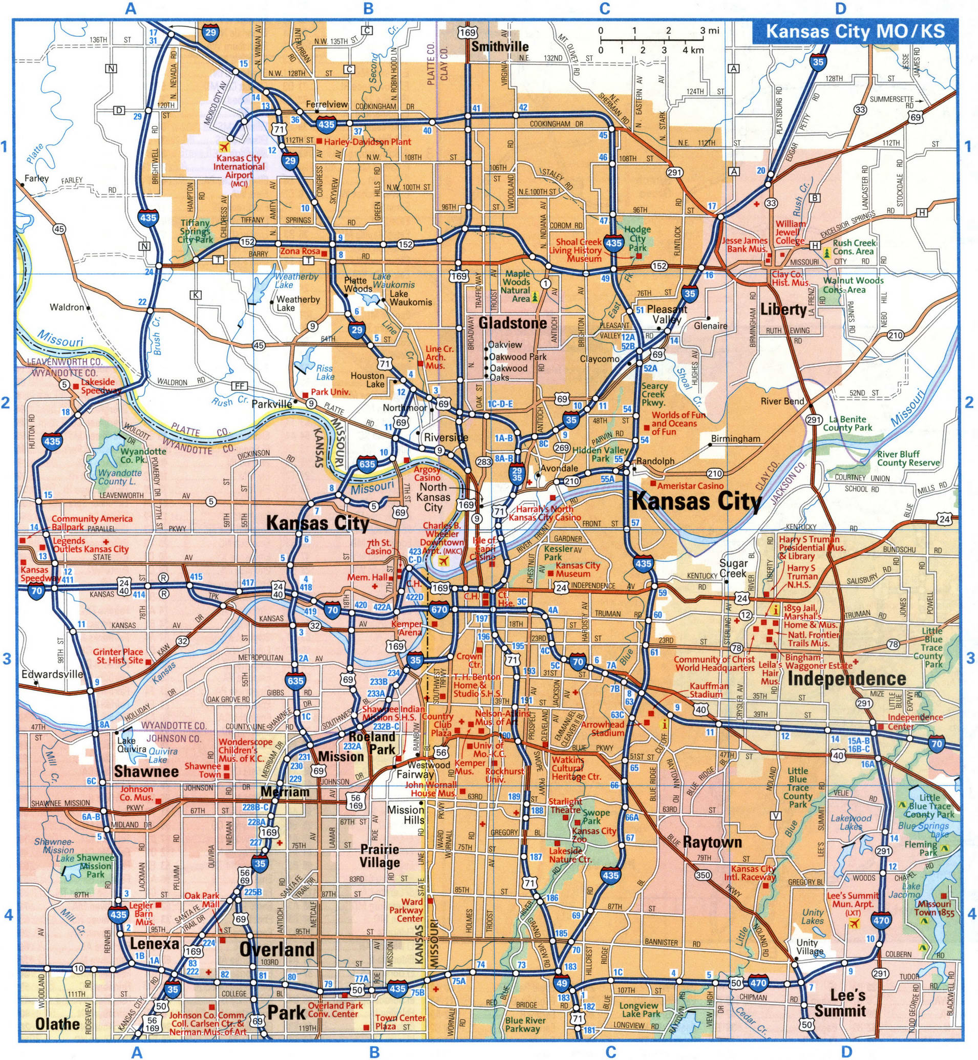 Kansas City interstate highway map road free toll - US