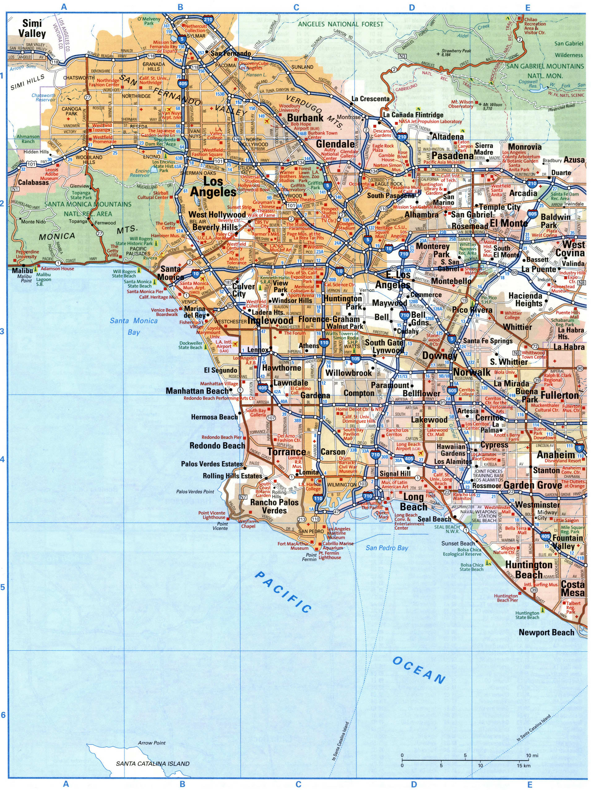 Los Angeles city interstate highway map road free tool I5, I10, I15 ...