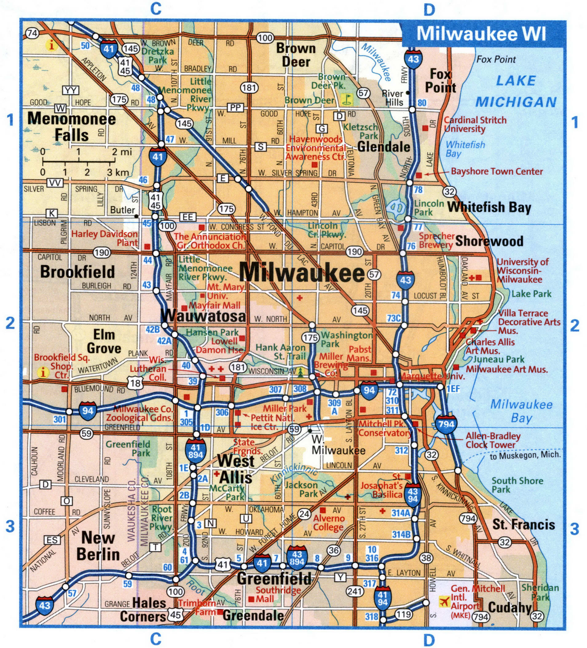 Milwaukee city interstate highway map