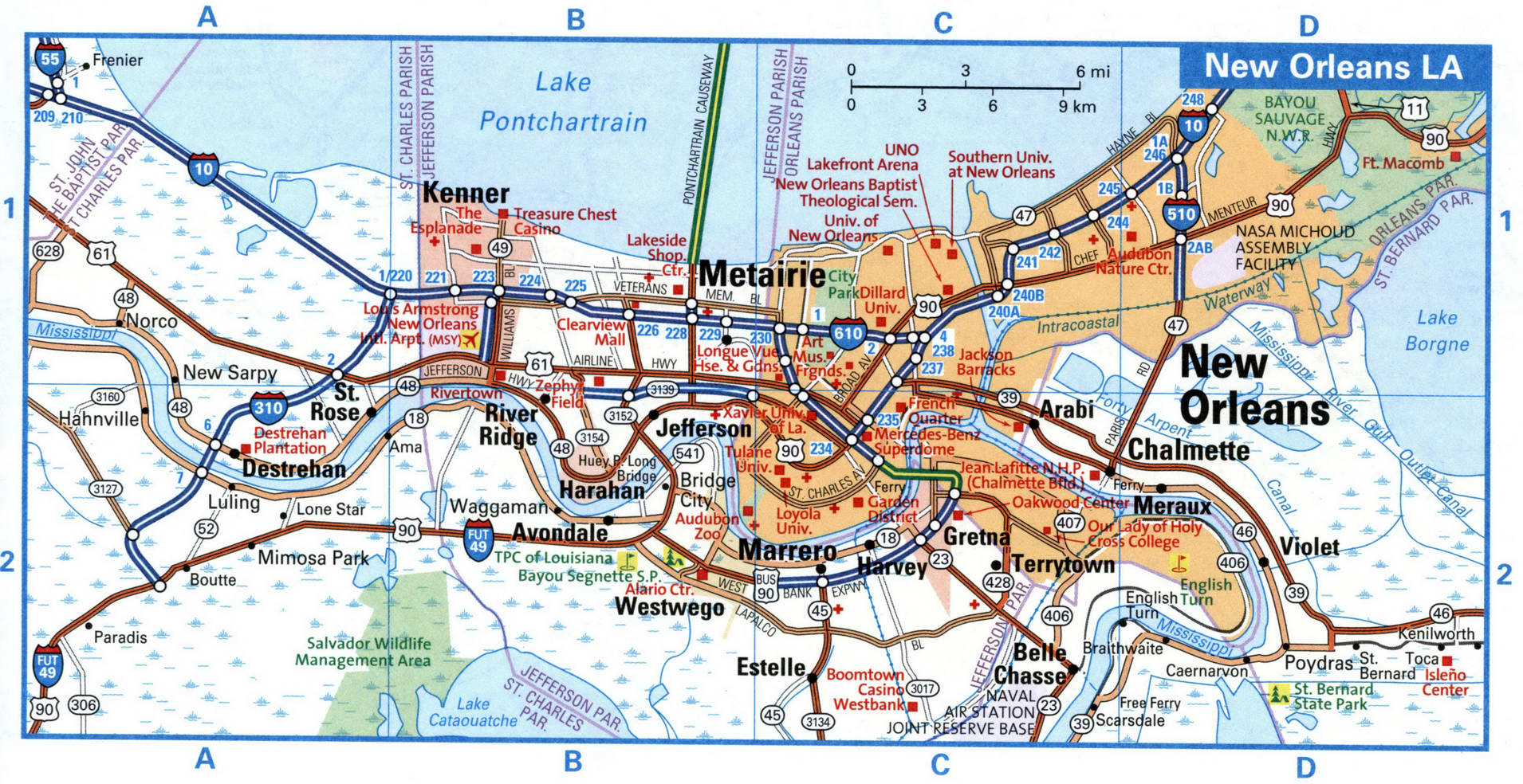 New Orleans city interstate highway map