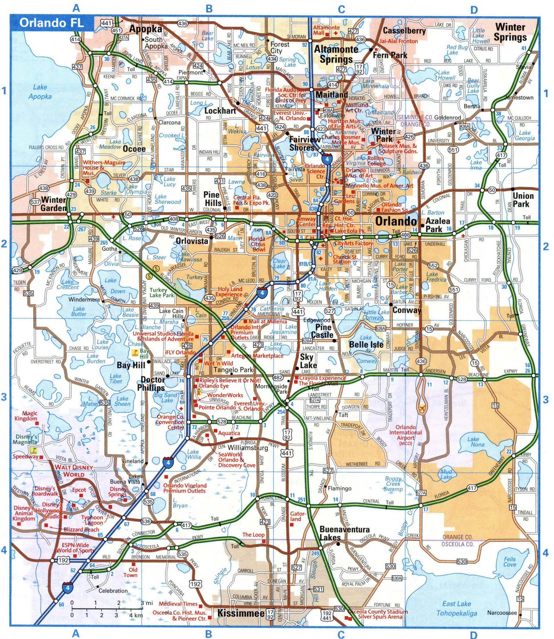 Orlando city interstate highway map road free toll I4 - U.S.