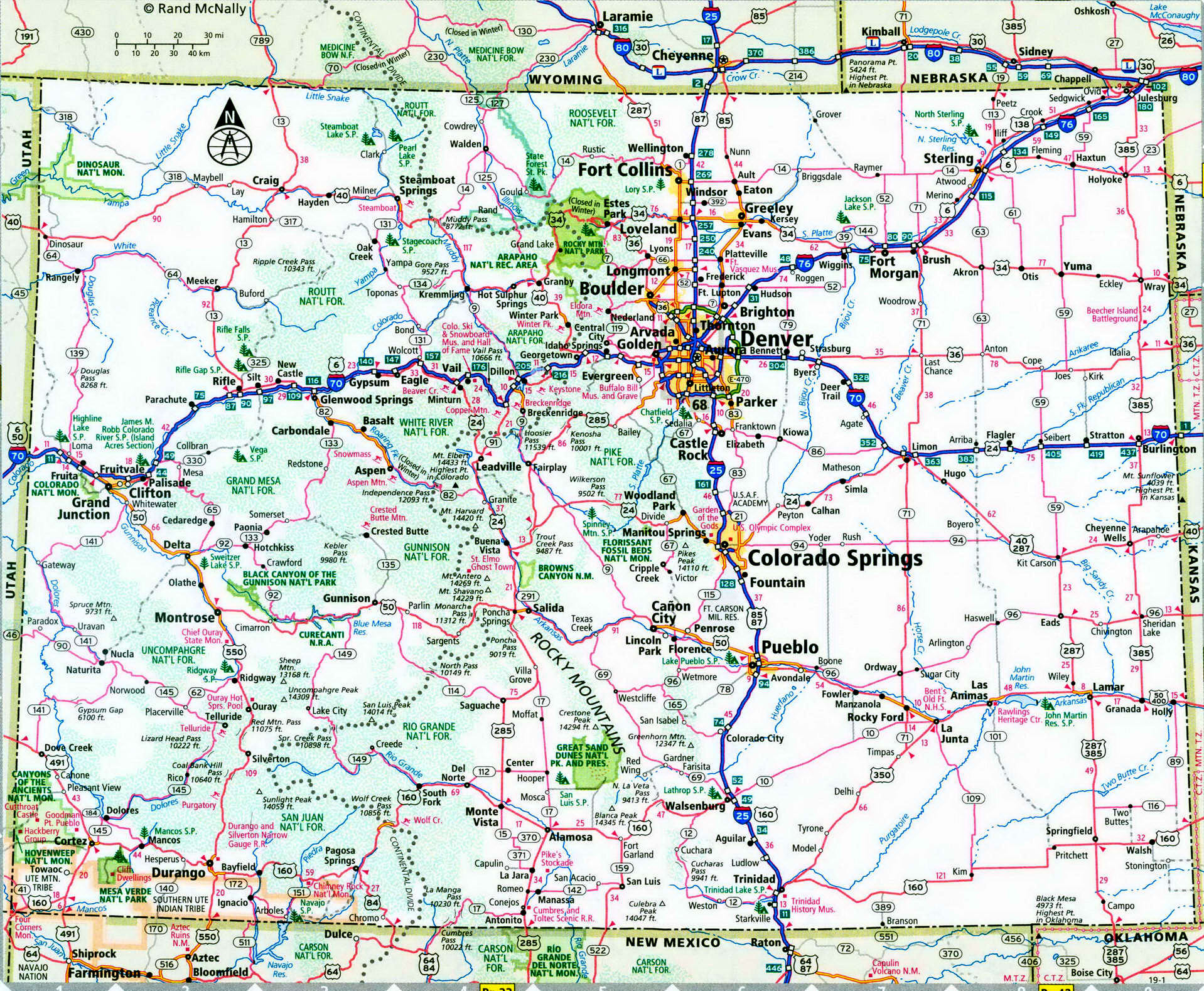 Colorado interstate highway map I-25 I-70 I-76 road state free number ...