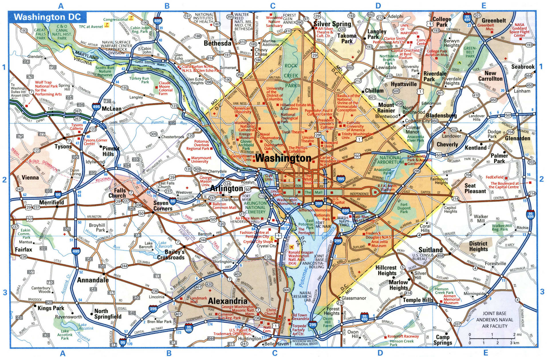 Washington city interstate highway map road free toll I66, I295, I395 ...