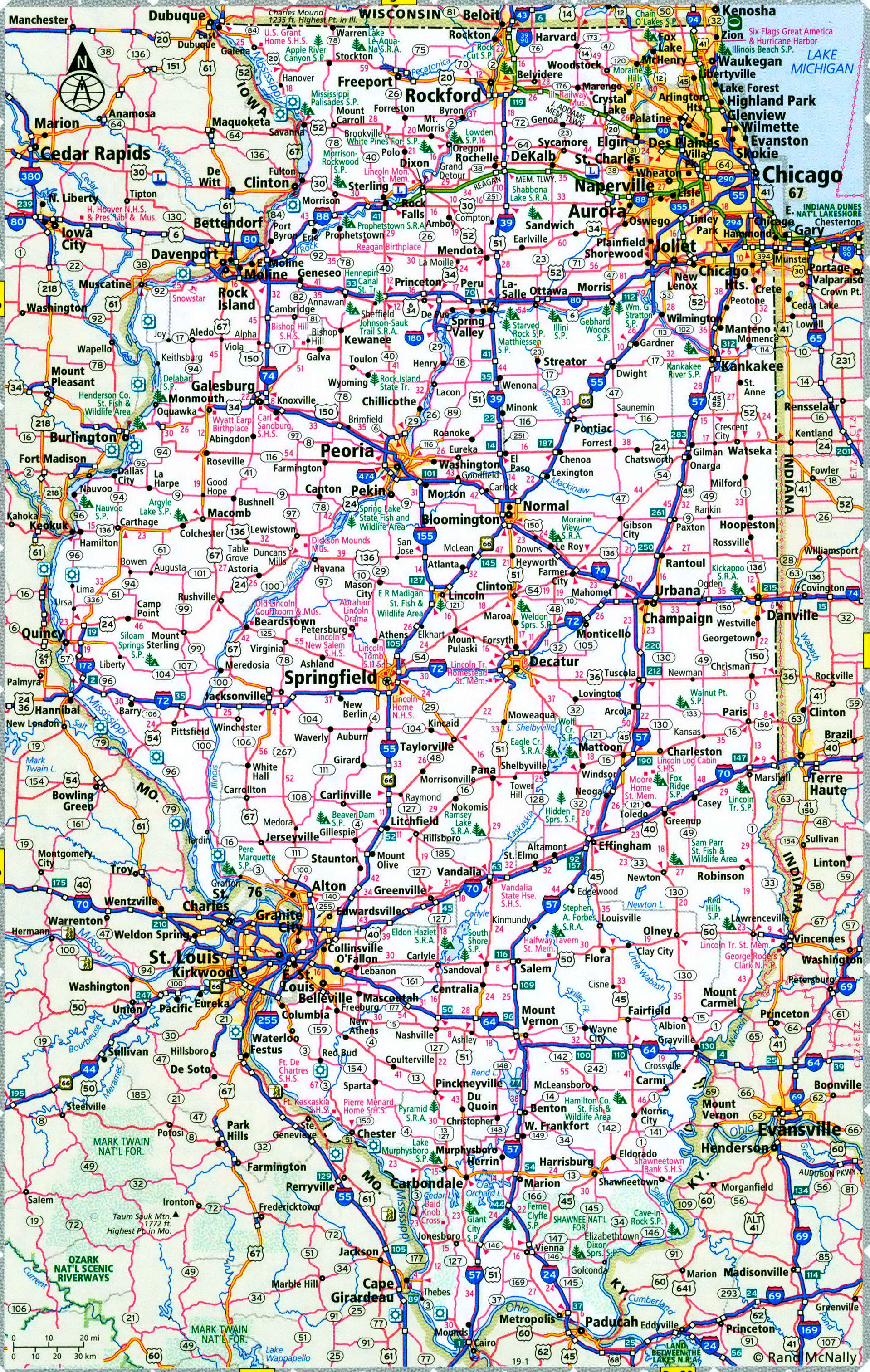 Illinois interstate highways map I-39 I-55 I-57 I-64 I-70 I-72 I-74 ...