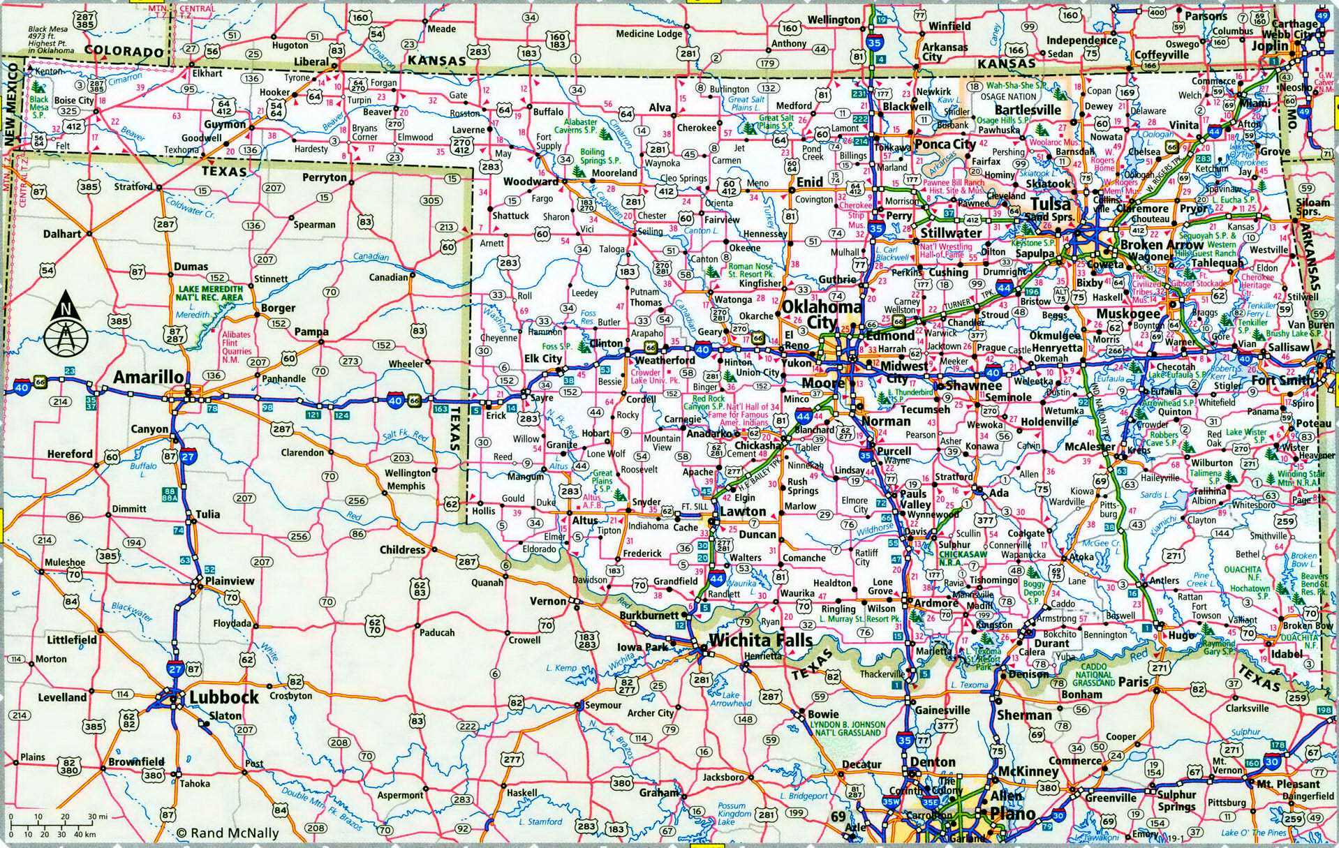 Oklahoma Interstate Highways Map I 35 I 40 I 44 Road State Free Number   42 