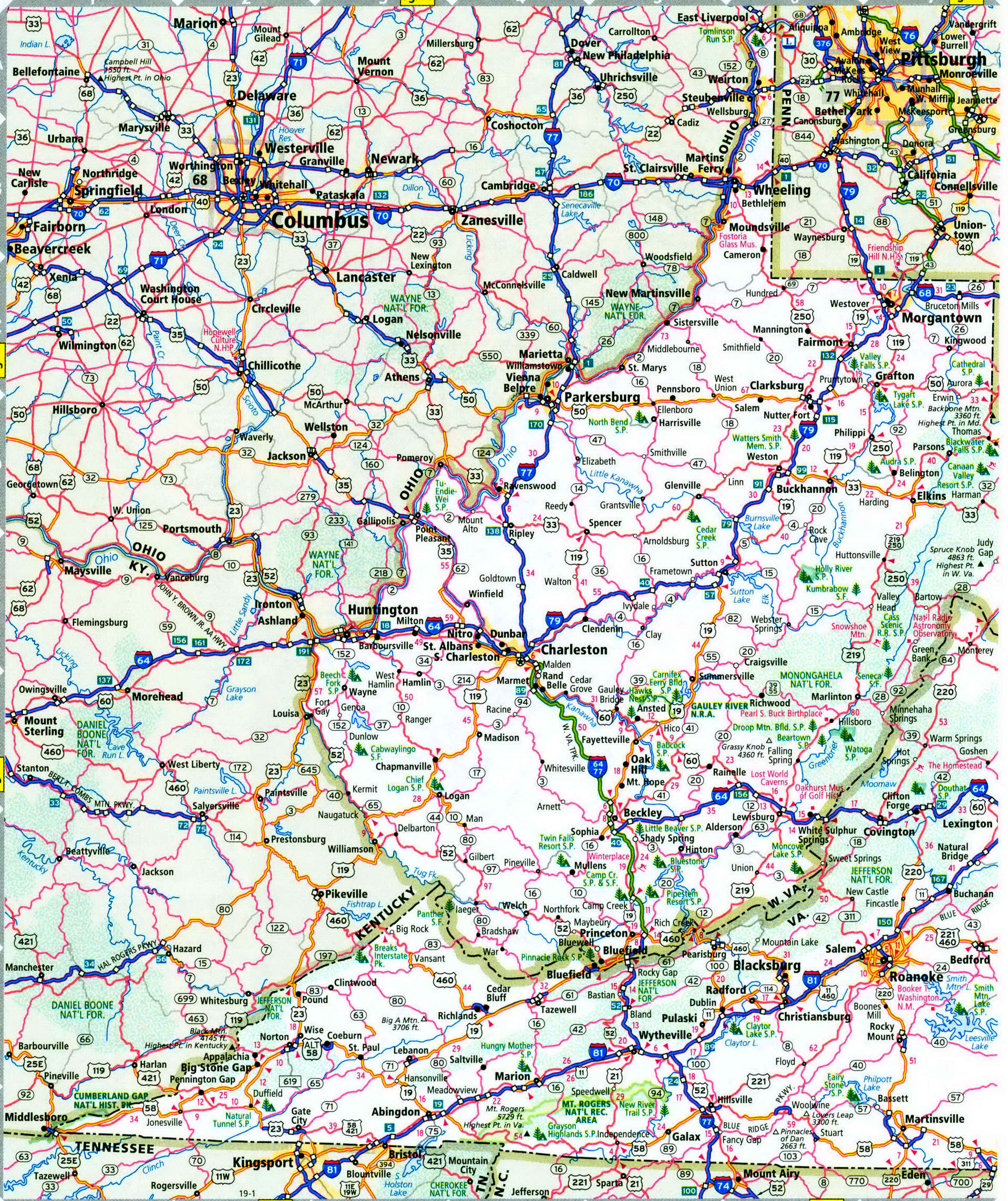 Large Detailed Administrative Map Of West Virginia State With Roads And...