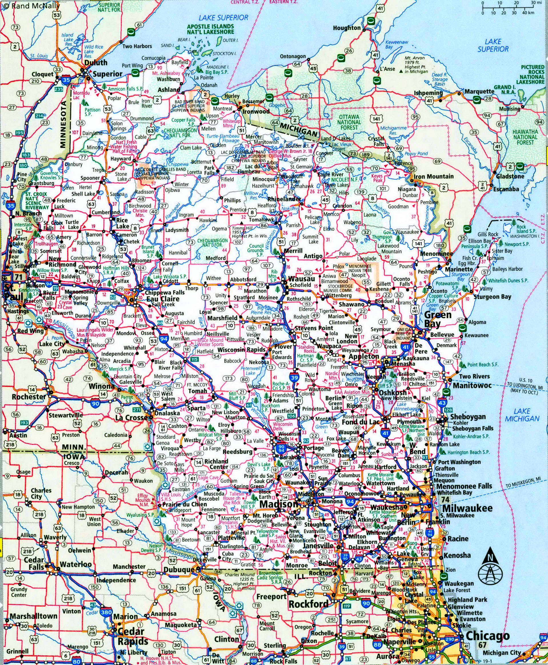 Wisconsin interstate highway map I-39 I-41 I-43 I-94 free road map ...