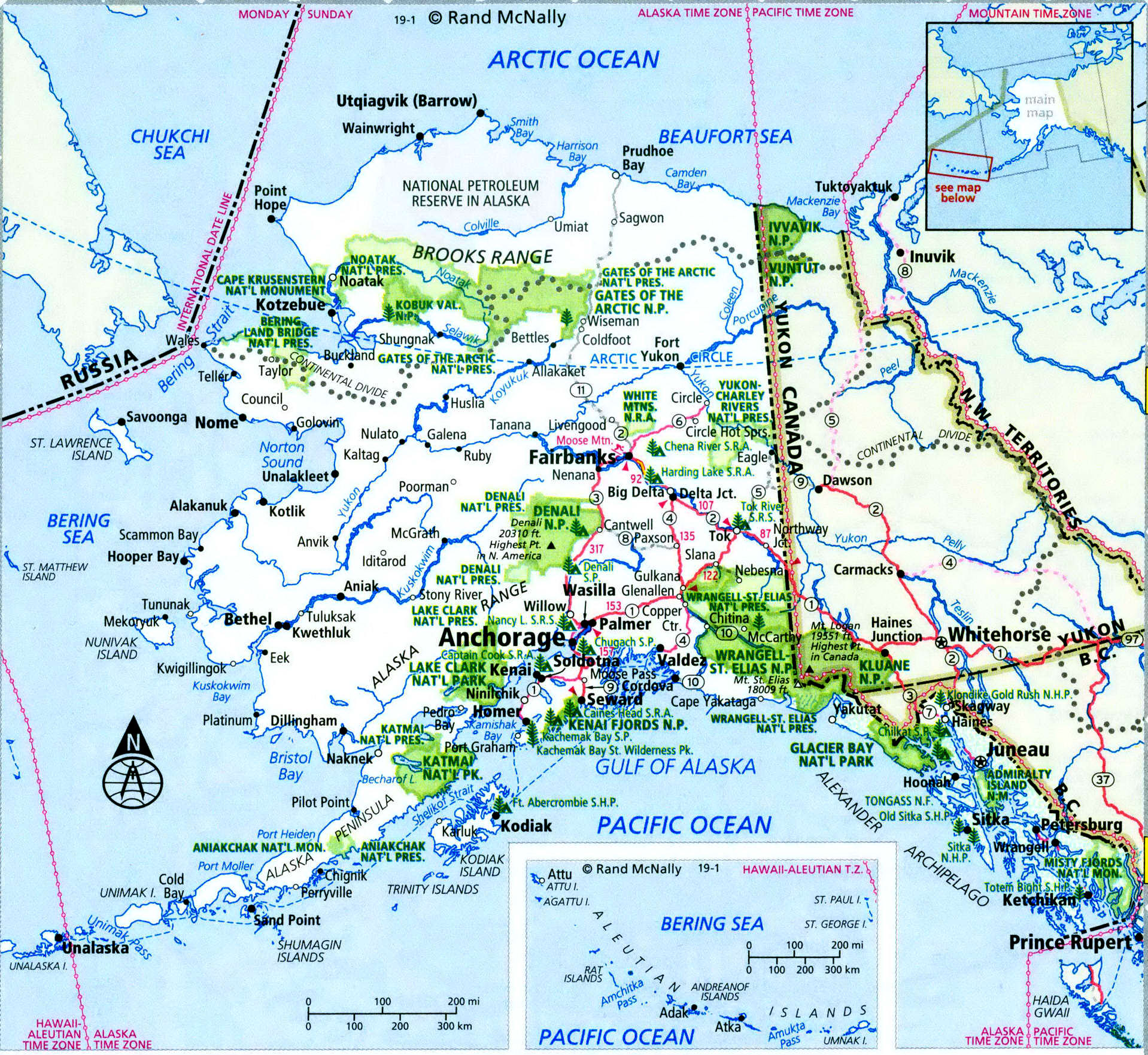 Alaska principal highway map road state free number county - US