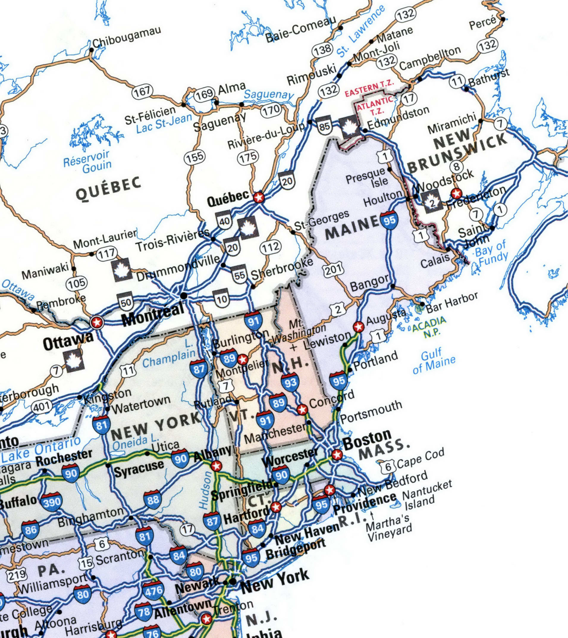 Interstate highways New England region road map state county city ...