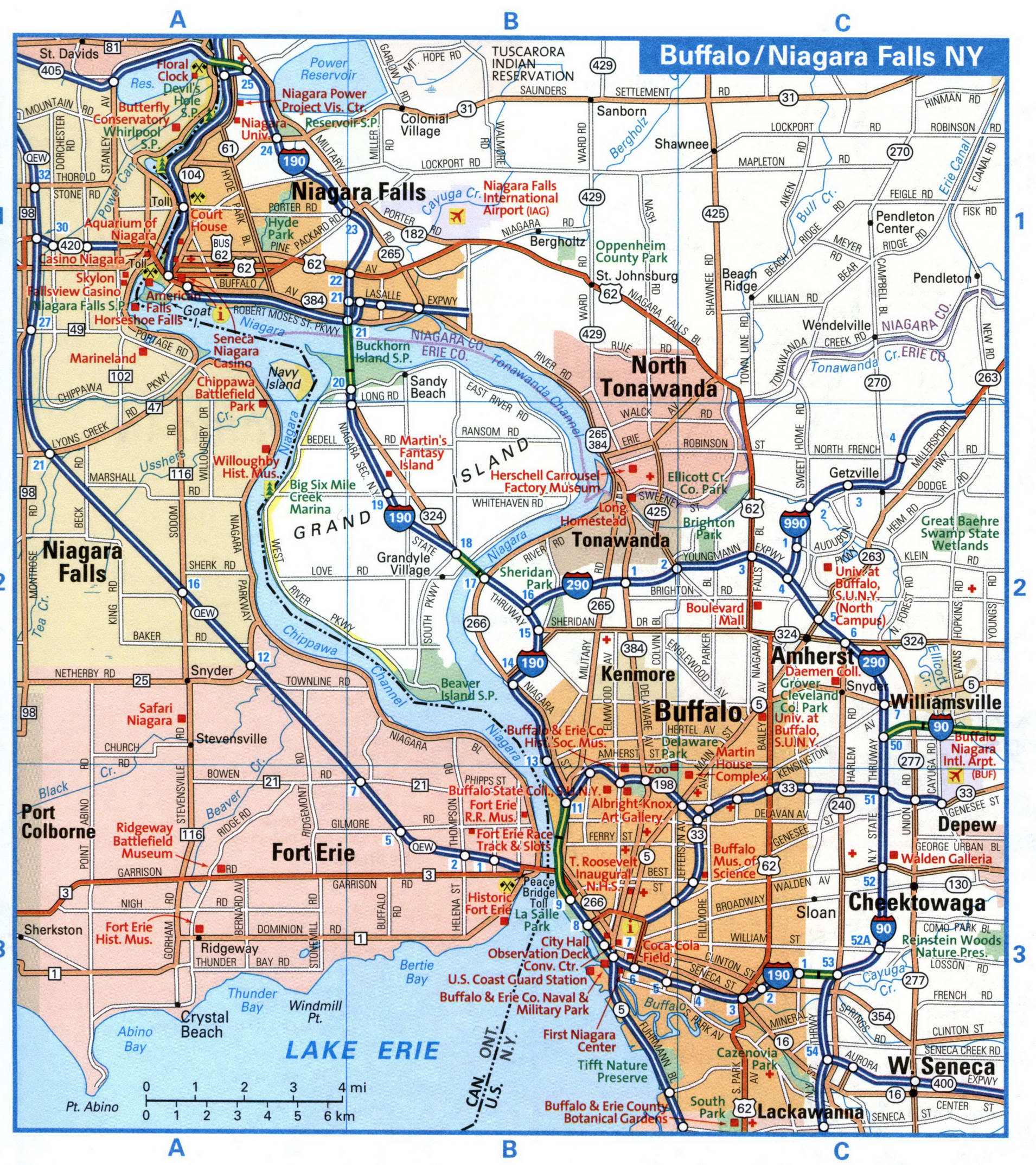 Buffalo city interstate highway map road free toll I90, I190, I290 ...