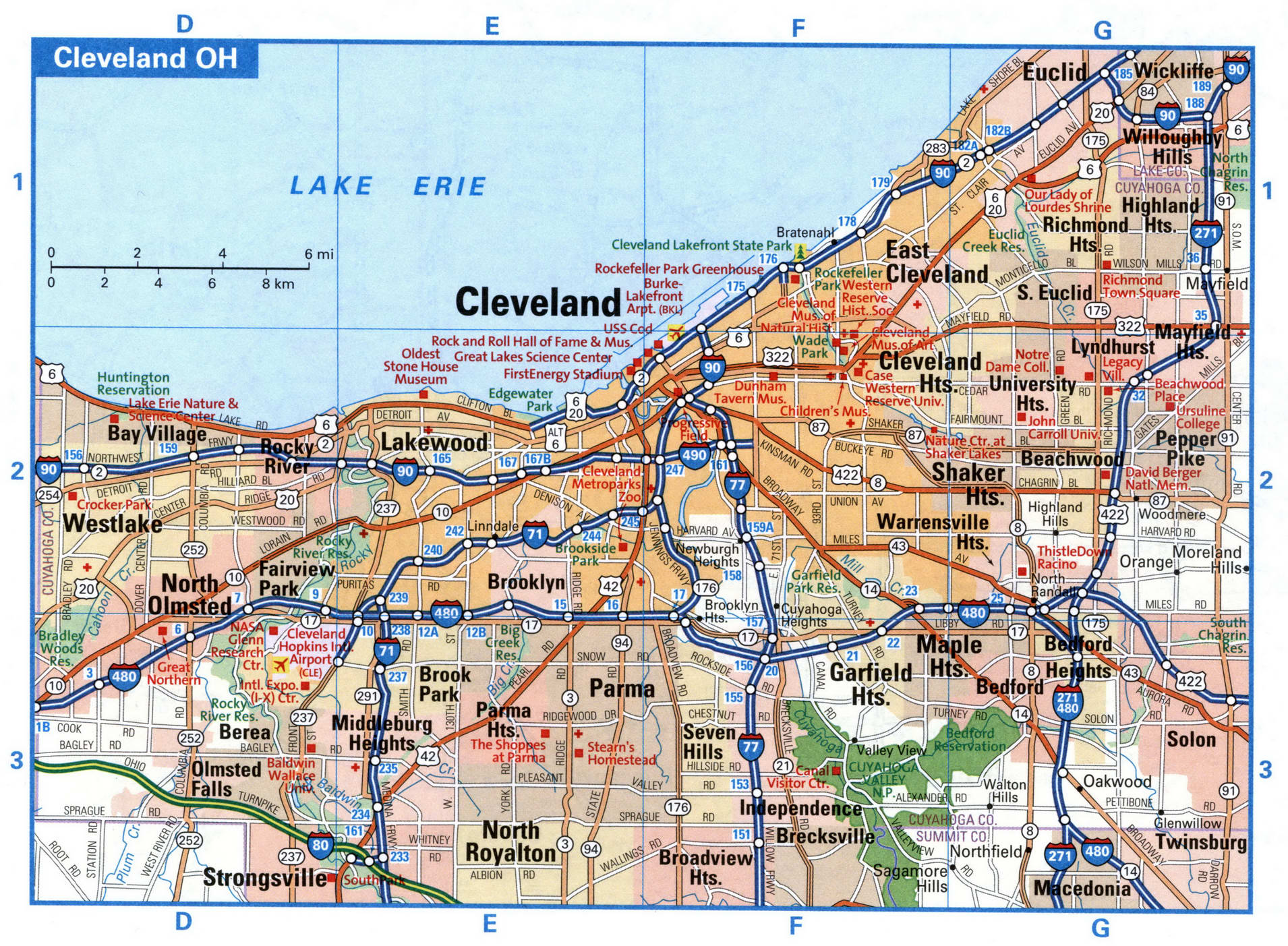 Cleveland city interstate highway map road free toll I71, I77, I80, I90, I271, I480 - U.S.